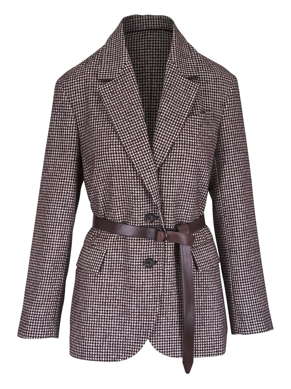 houndstooth belted blazer - 1