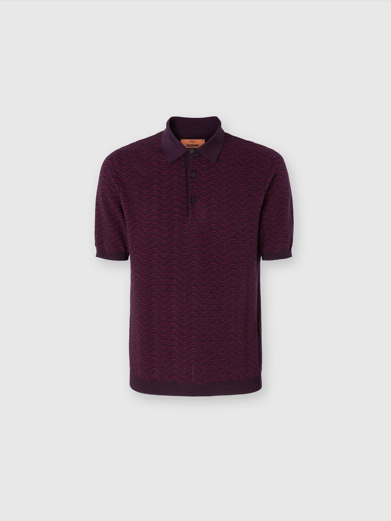 Virgin wool and viscose polo shirt with wave motif - 1