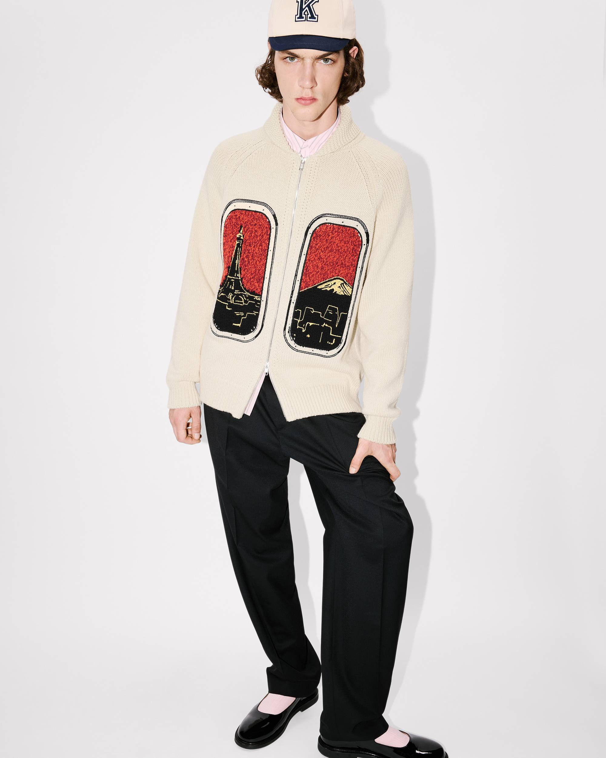'KENZO City' embroidered zipped knitted cardigan in wool cotton - 8
