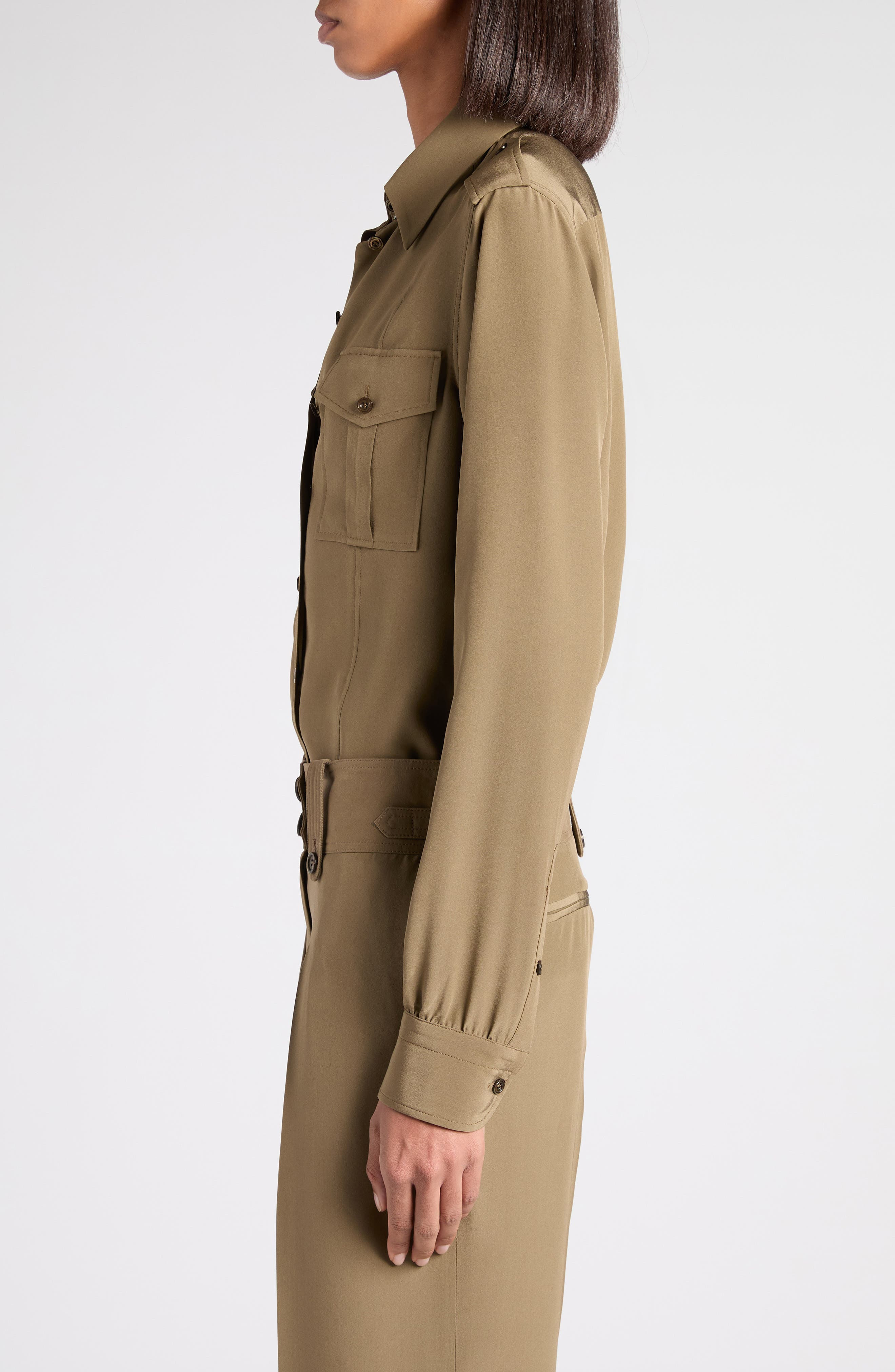 TOM FORD Silk crêpe de Chine Military Shirt in Fg501 Khaki at Nordstrom - 4