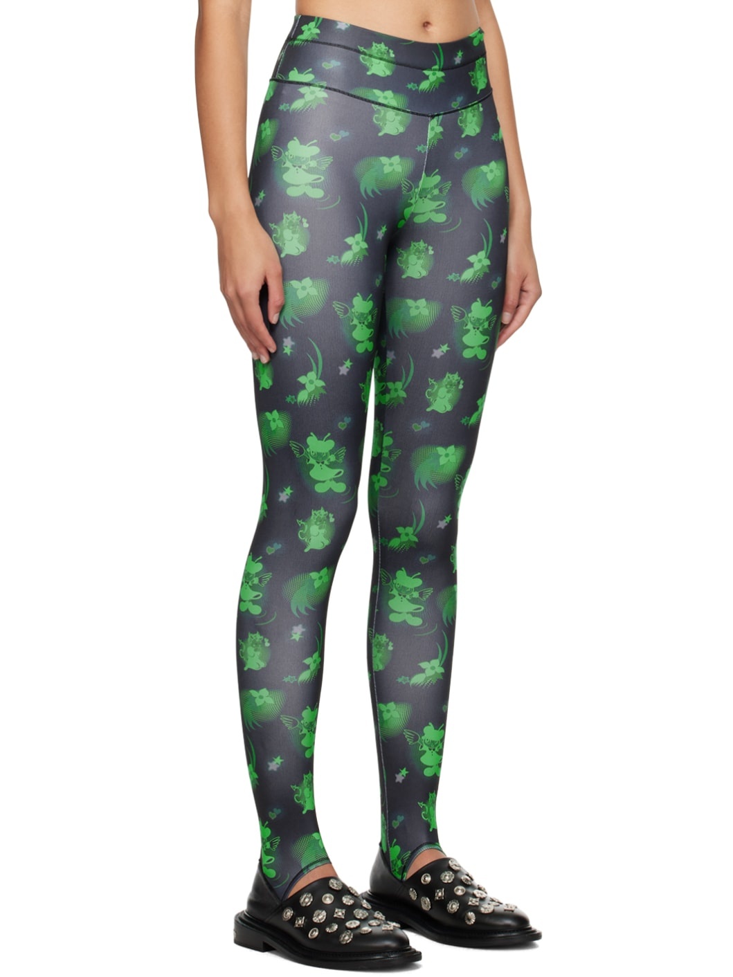 Black & Green Neon Cartoon Leggings - 2