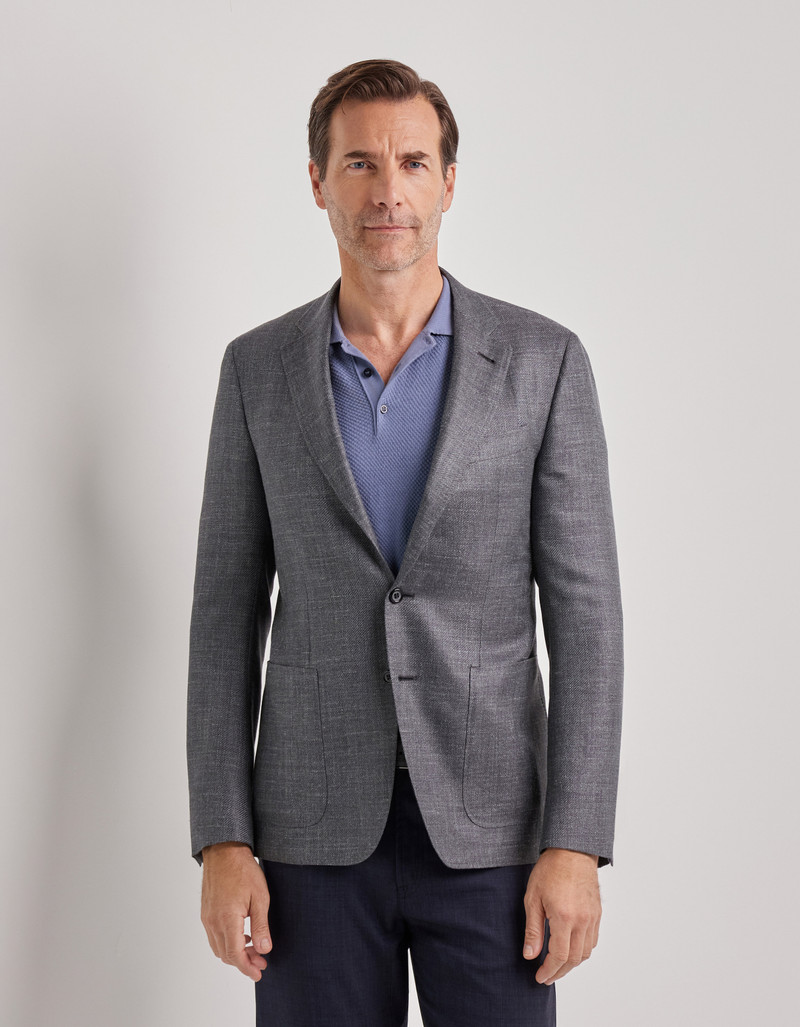 NAVY BLUE TRICOT-EFFECT COTTON JERSEY JACKET 121