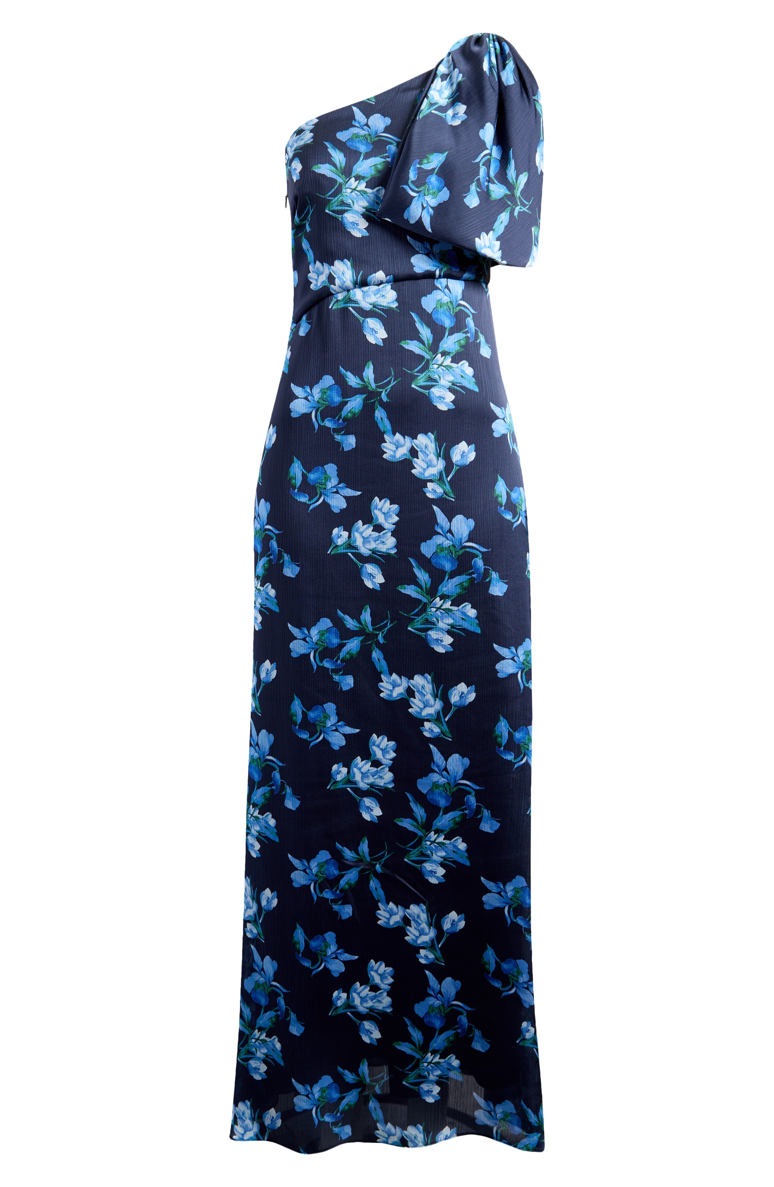 Sachin & Babi Chelsea Floral Print One-Shoulder Georgette Gown in Night Sky Venetian Petal at Nordst - 6
