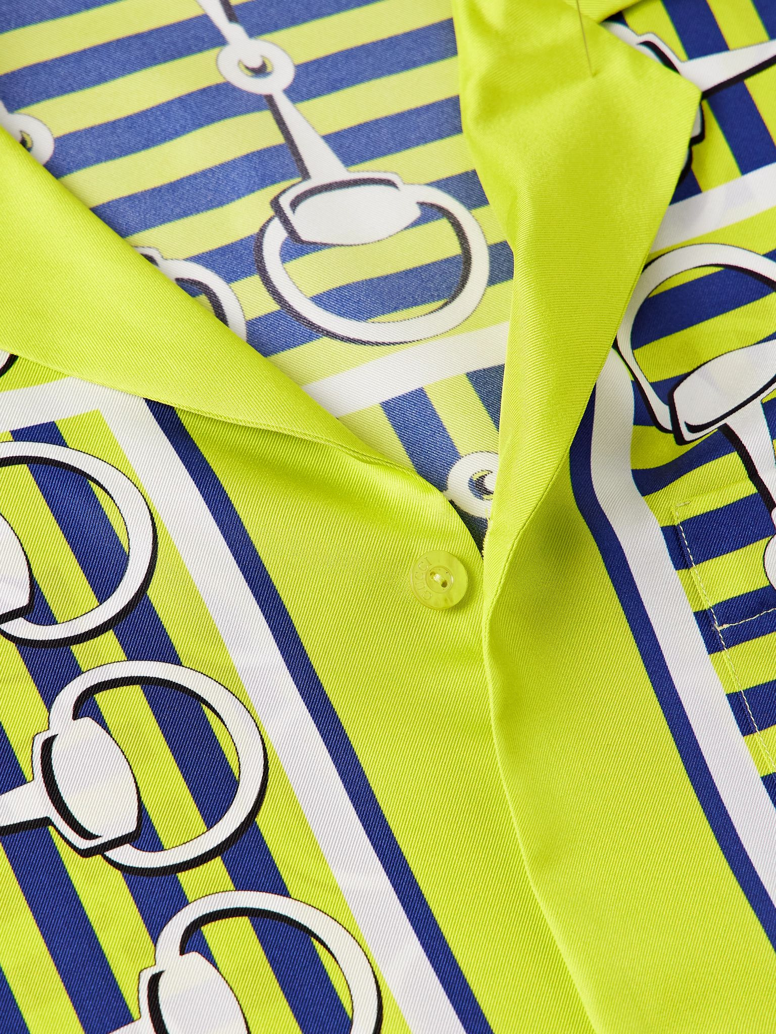 Lido Camp-Collar Printed Silk-Twill Shirt Yellow - 4