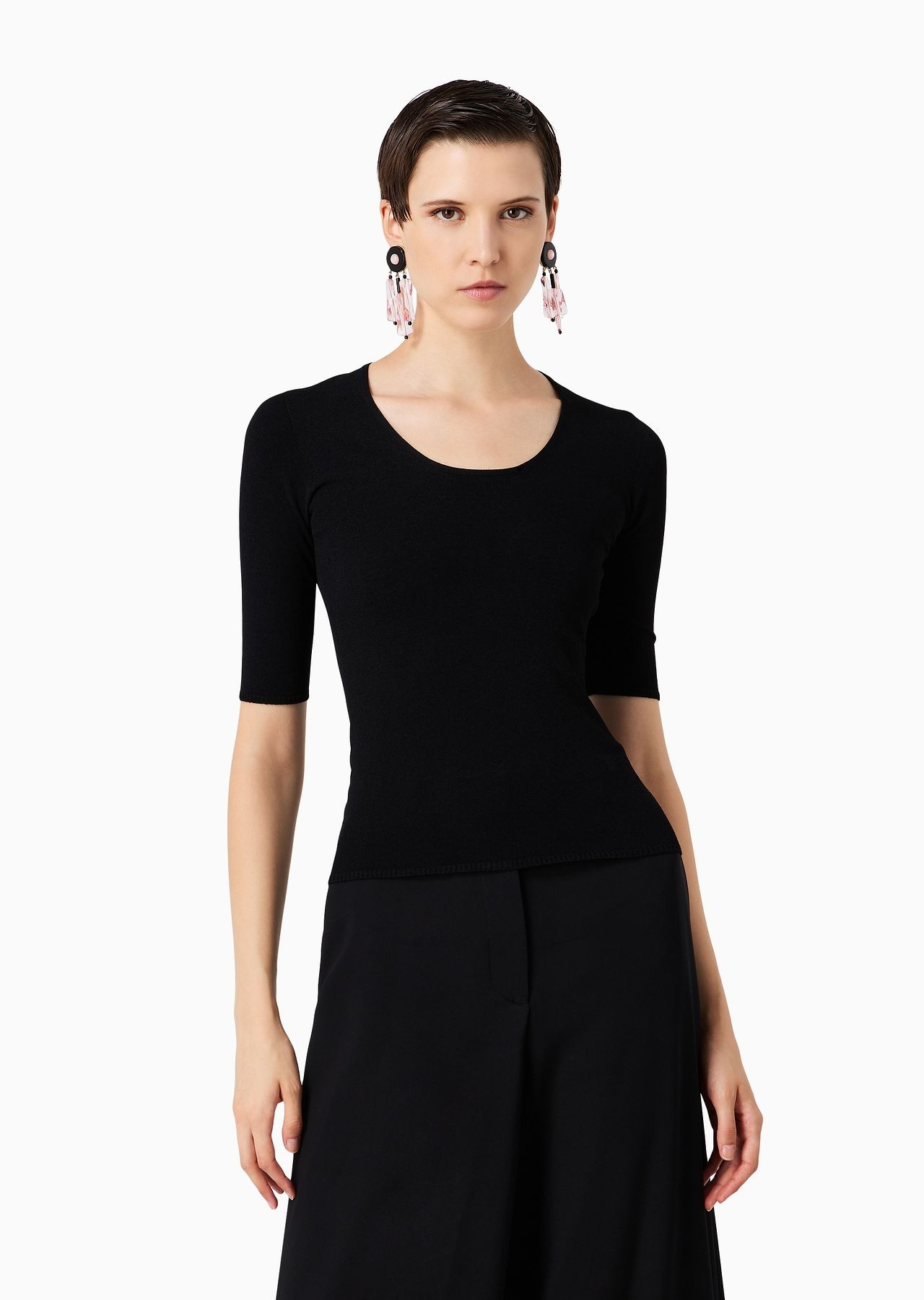 Viscose and wool blend jacquard crew-neck jumper - 2