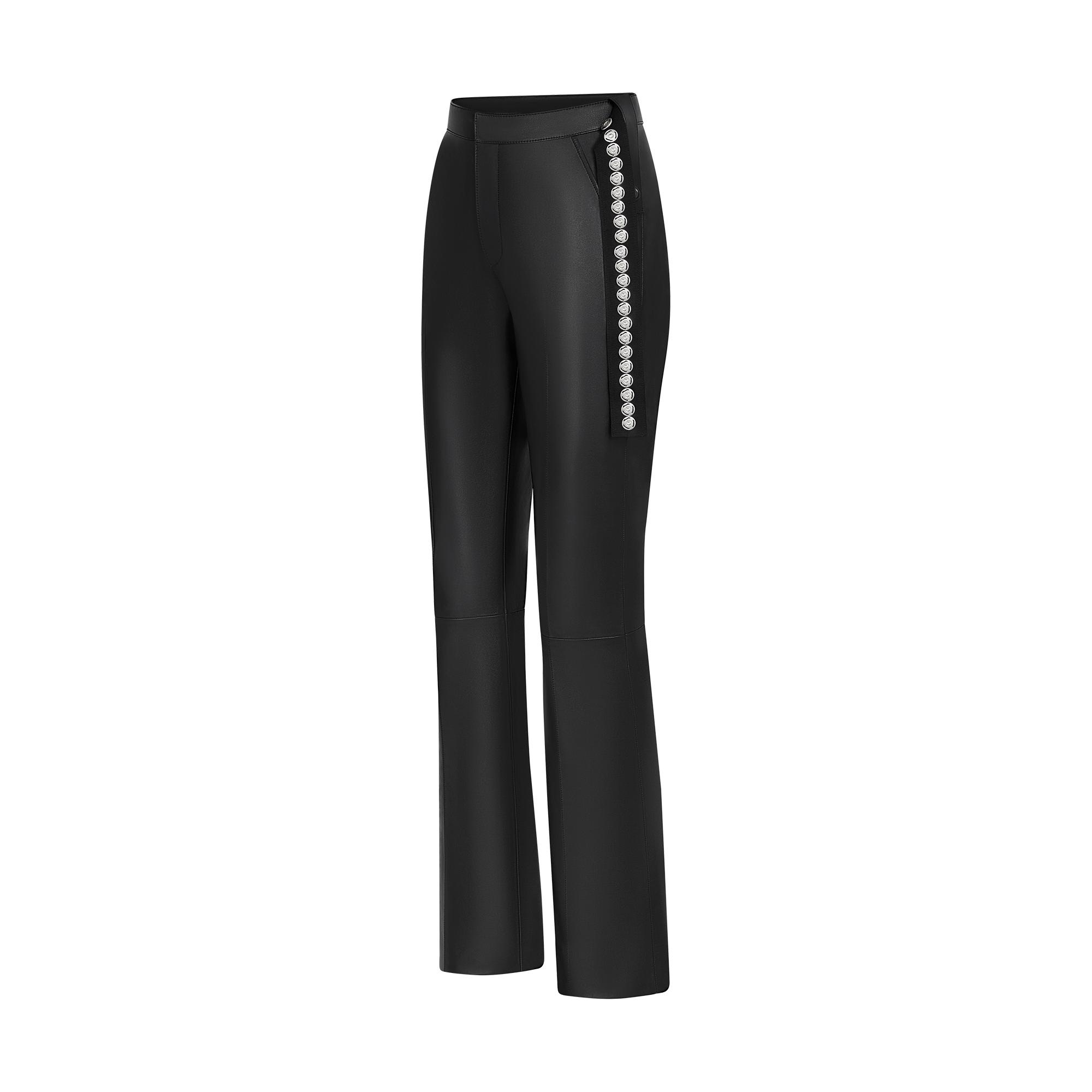 Snap Button Strap Leather Pants - 2
