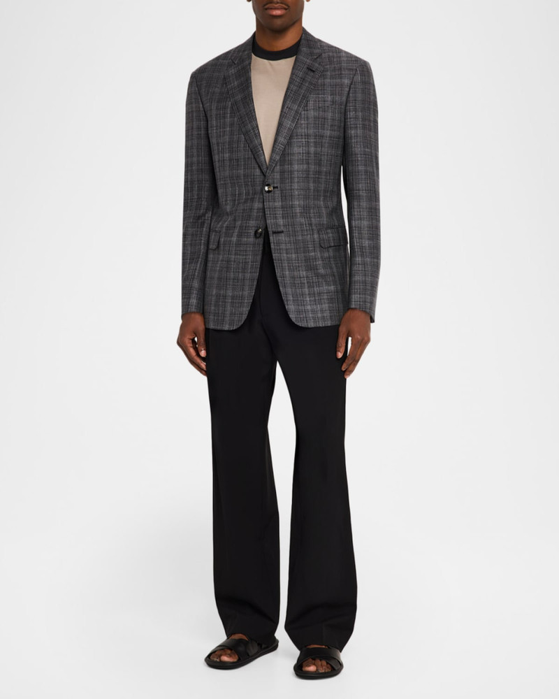 EMPORIO ARMANI Men's Wool, Silk and Linen Plaid Sport Coat outlook