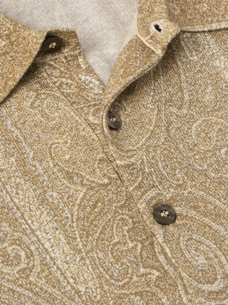 Slim-Fit Paisley-Print Silk and Cashmere-Blend Polo Shirt Beige 4