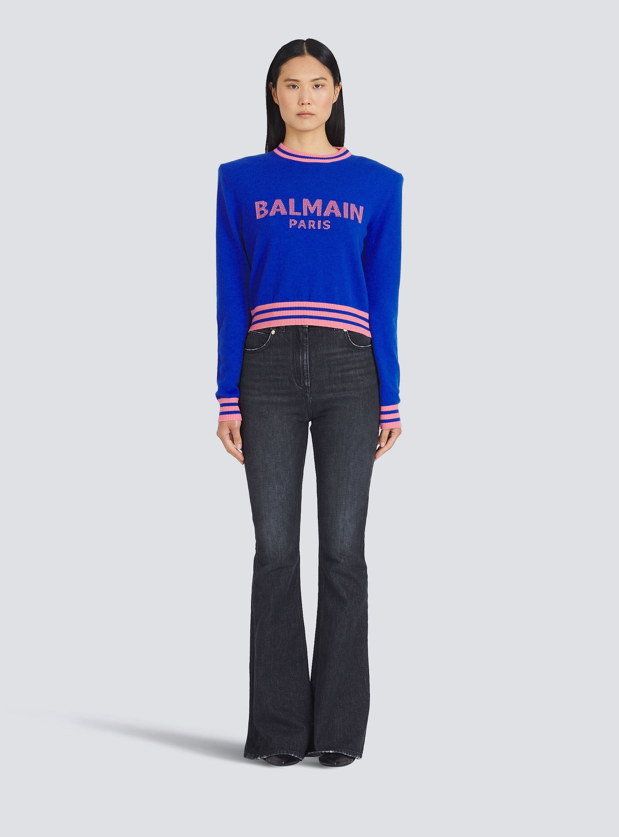 Cropped wool sweatshirt with Balmain logo - 3