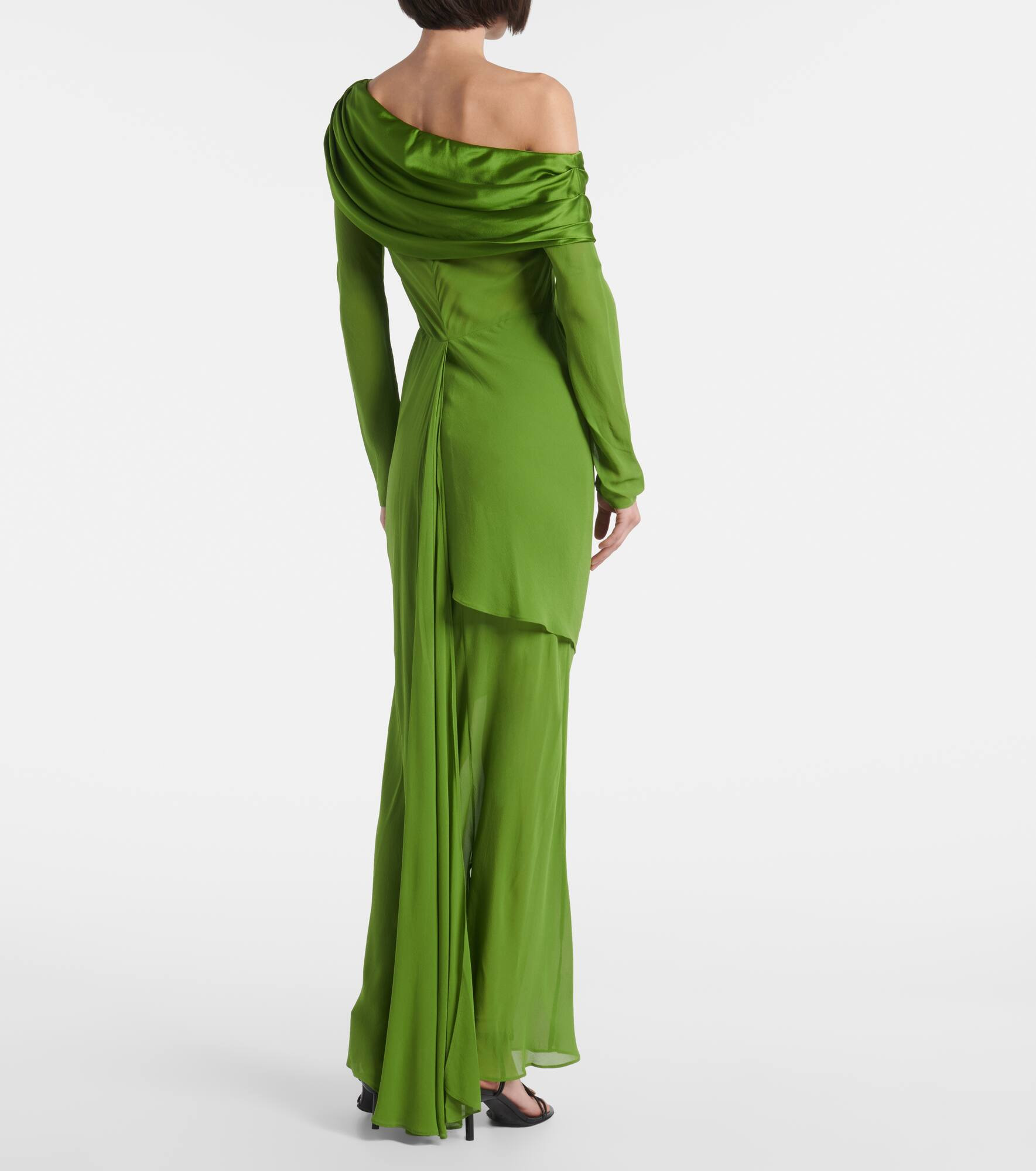 Draped sheer silk georgette gown - 3