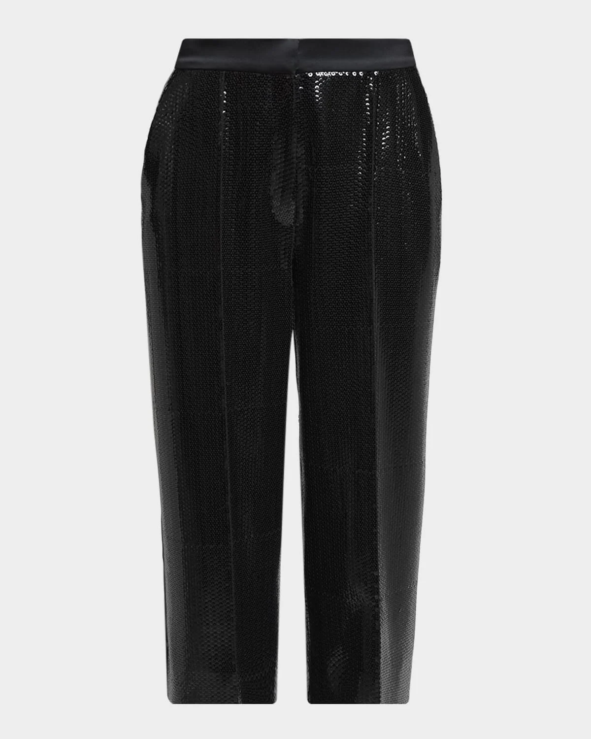 Sequined Satin Wide-Leg Crop Tuxedo Pants - 1