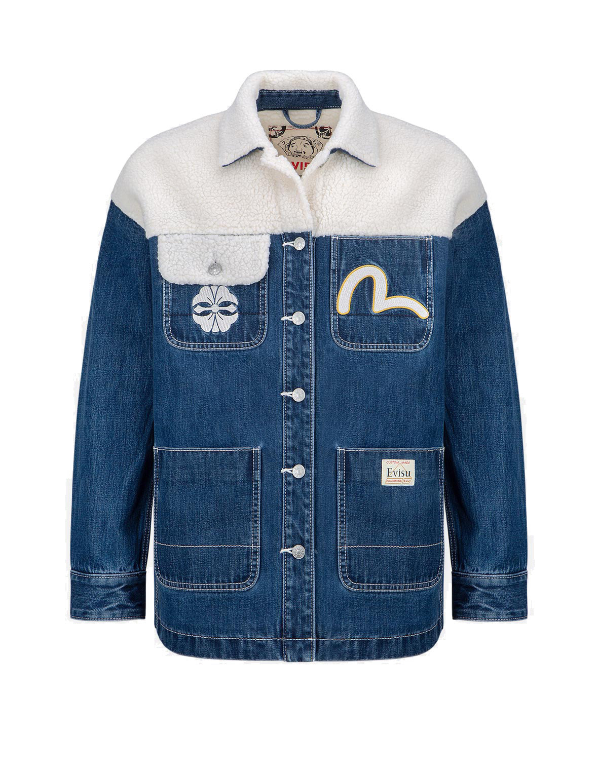 KAMON PRINT SHERPA MIXED DENIM SHIRT JACKET - 16