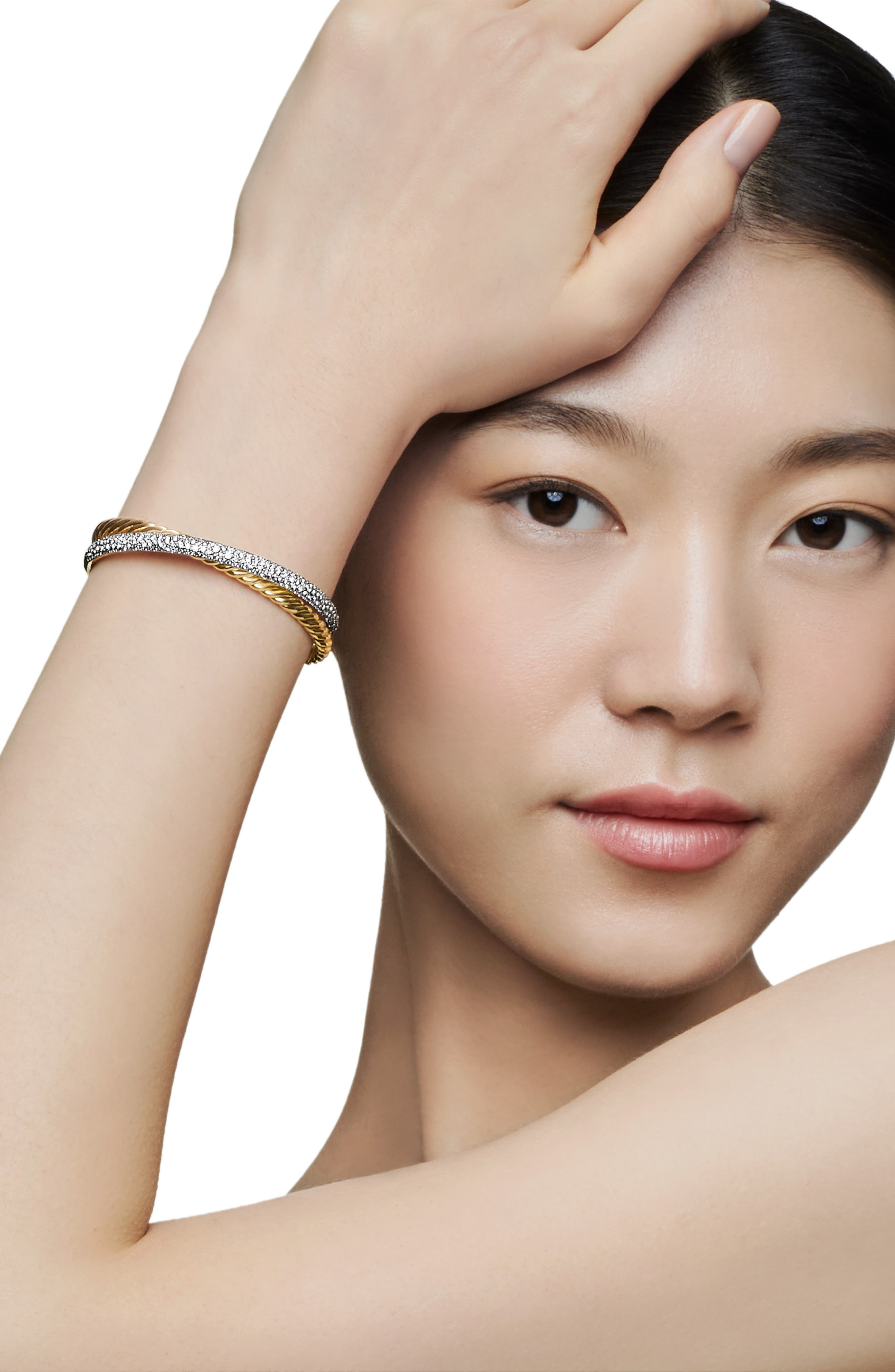 David Yurman Pavé Diamond Two-Row Crossover Cuff Bracelet in 18K Yellow Gold/Diamond at Nordstrom - 6