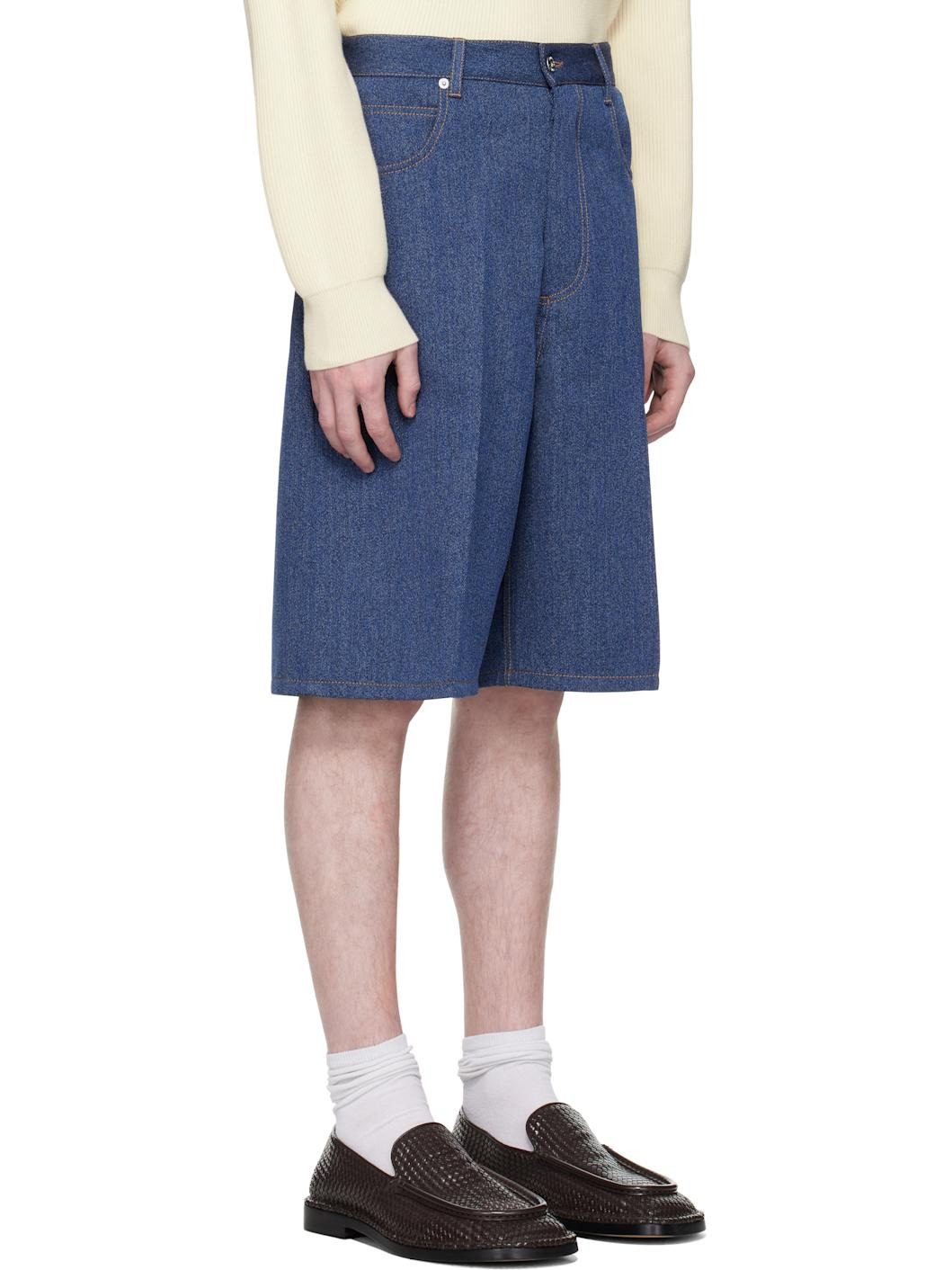 Blue Melange Drill Shorts - 2