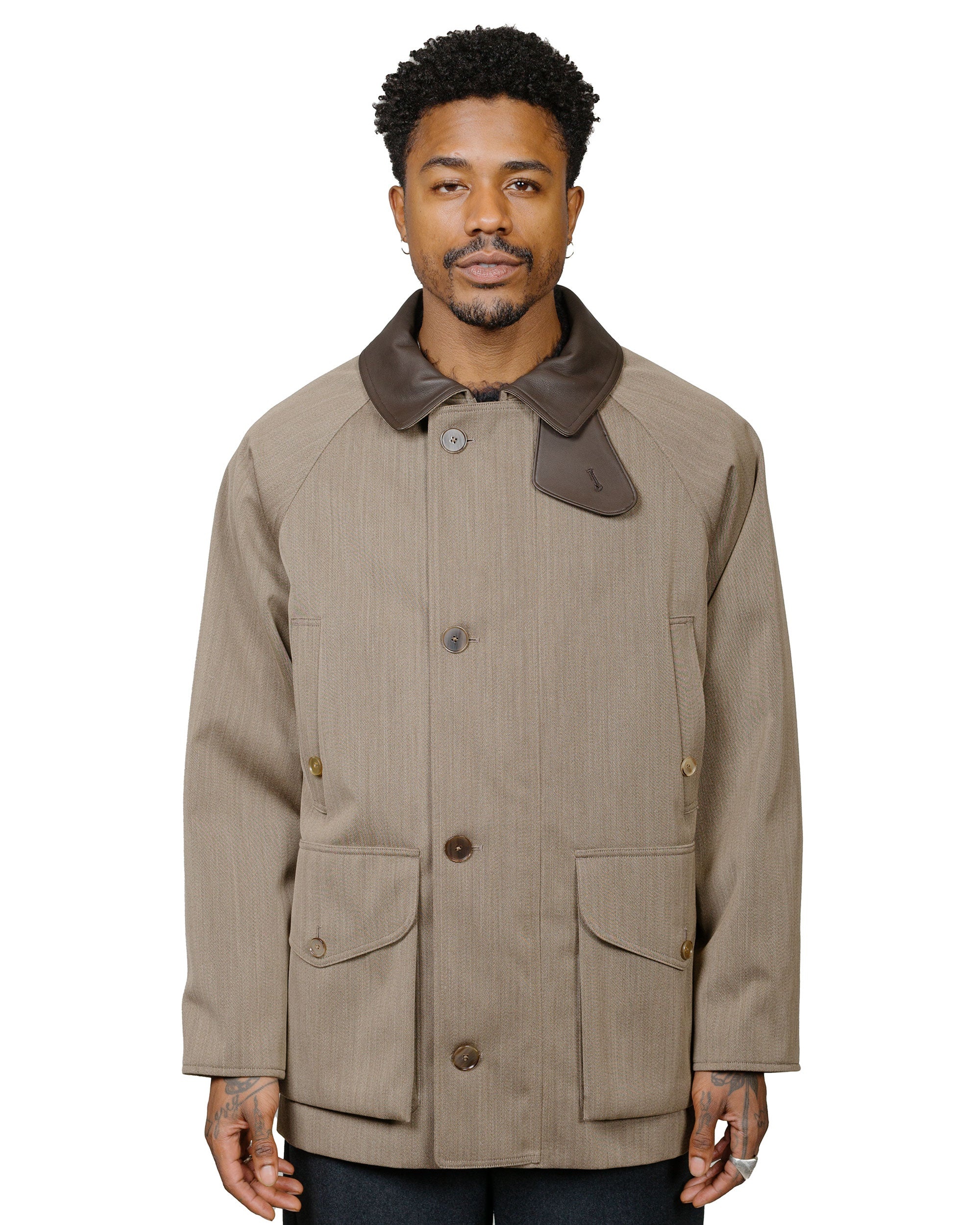 Wool Cavalry Twill Laminate Hunting Blouson Olive Brown - 2