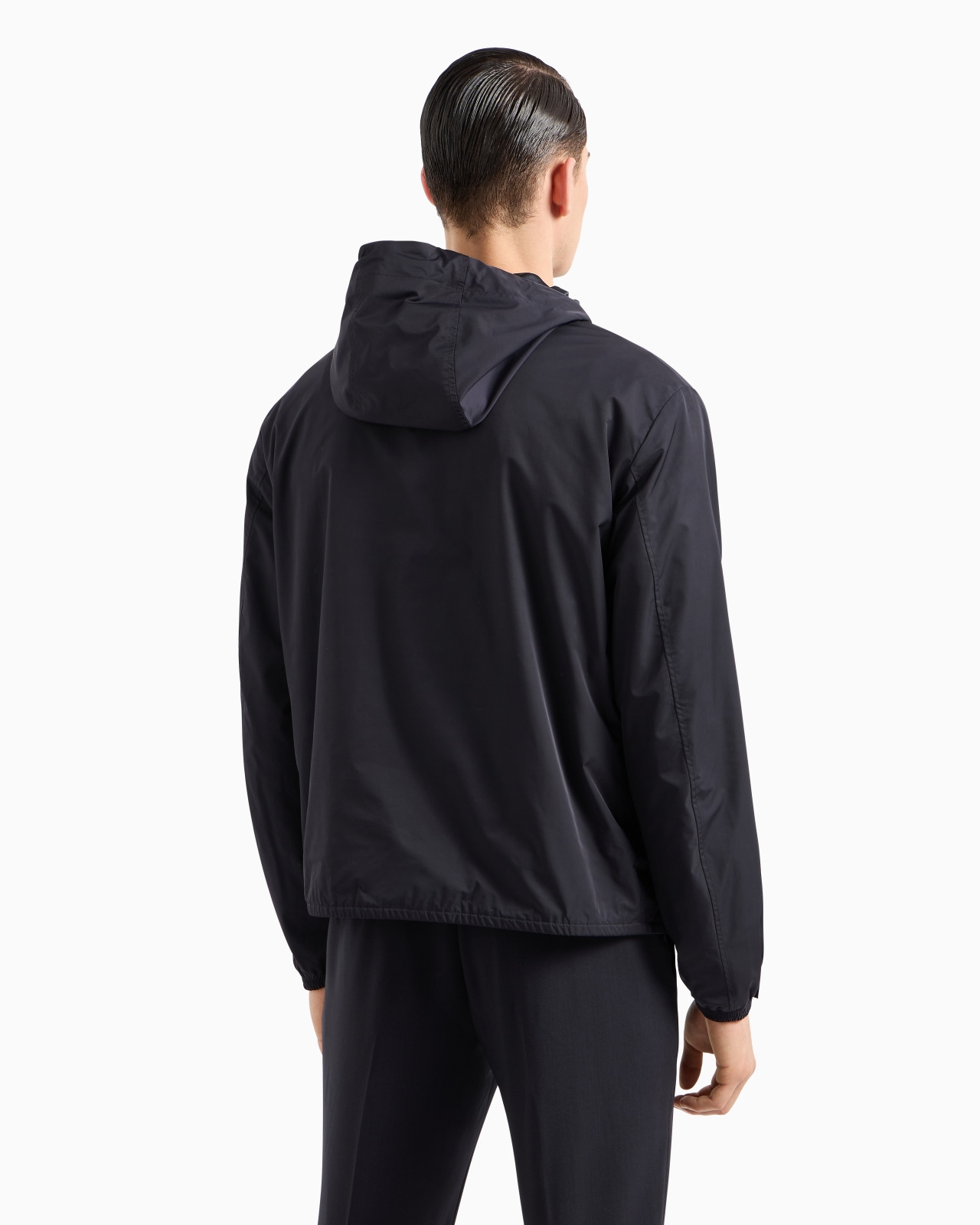 Hooded, water-repellent nylon blouson with logo patch - 3