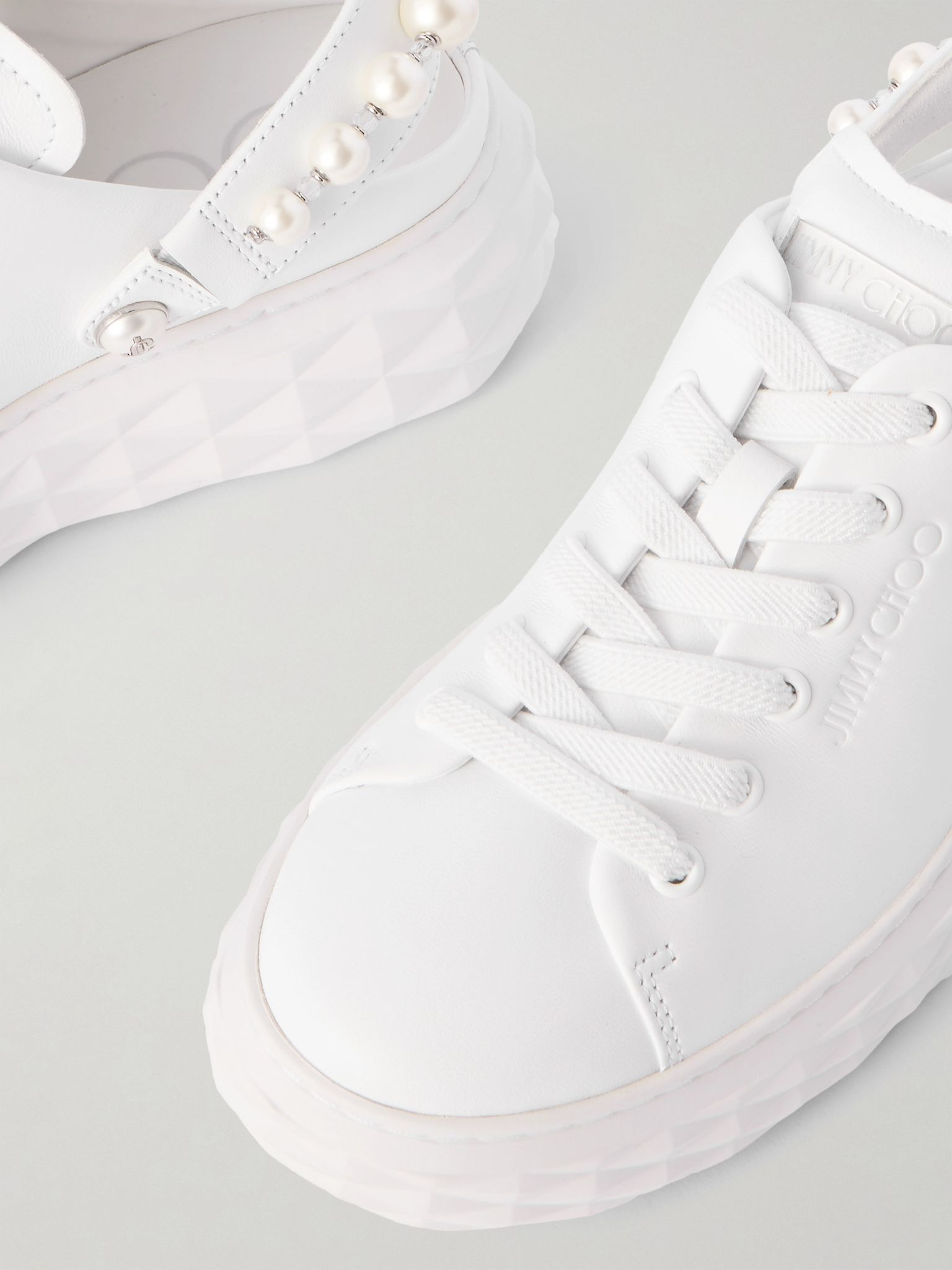 Faux pearl-embellished leather slingback sneakers White - 4