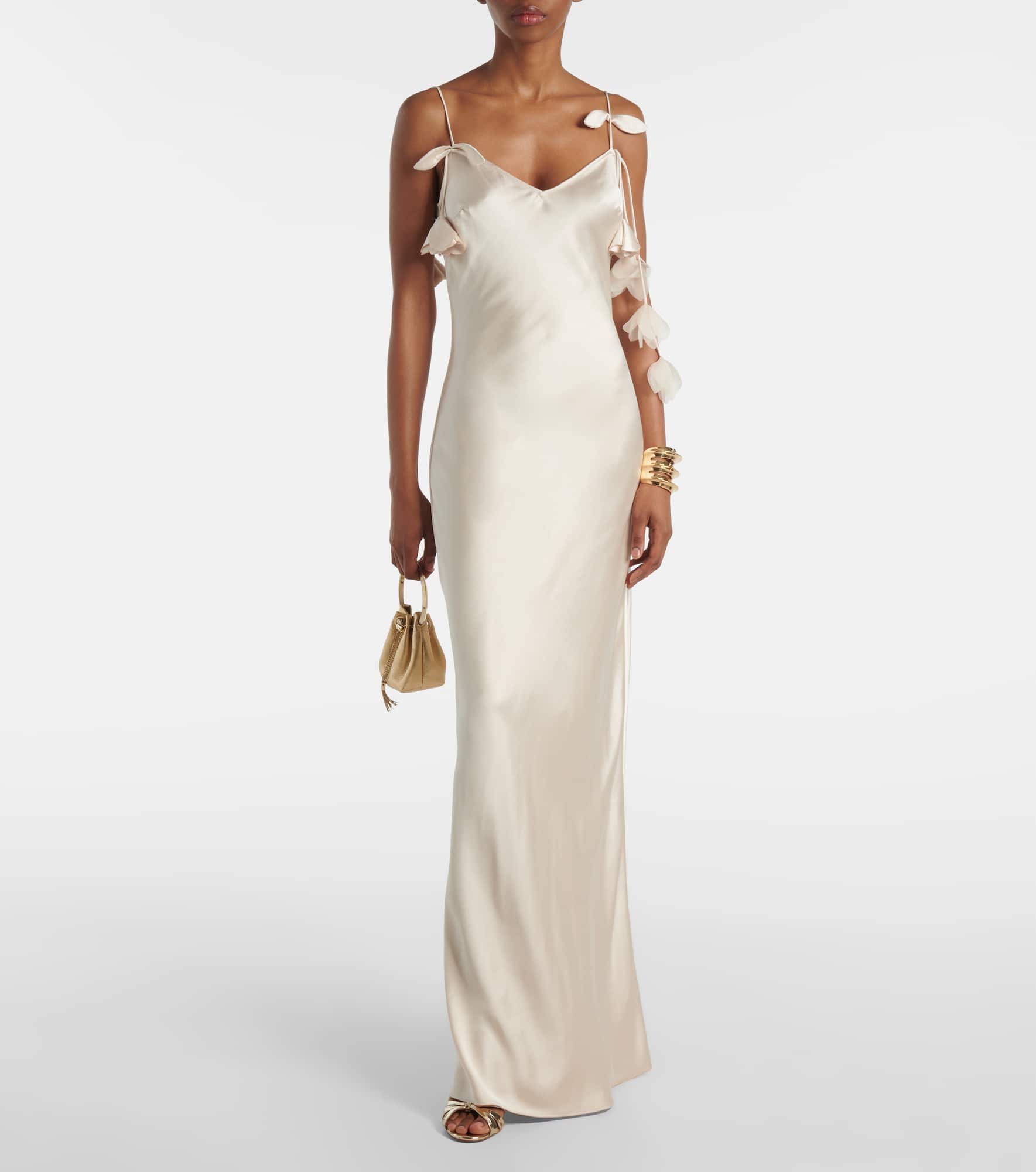 Bridal floral-appliqué satin gown - 2