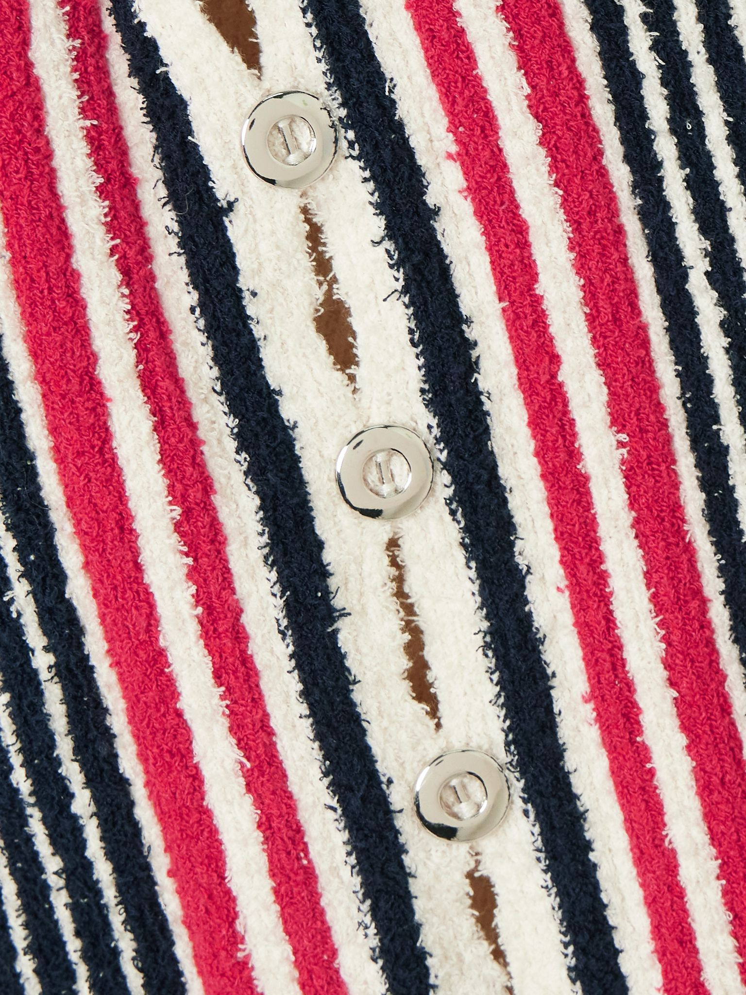 Button-embellished striped cotton-blend chenille sweater Off-white - 4