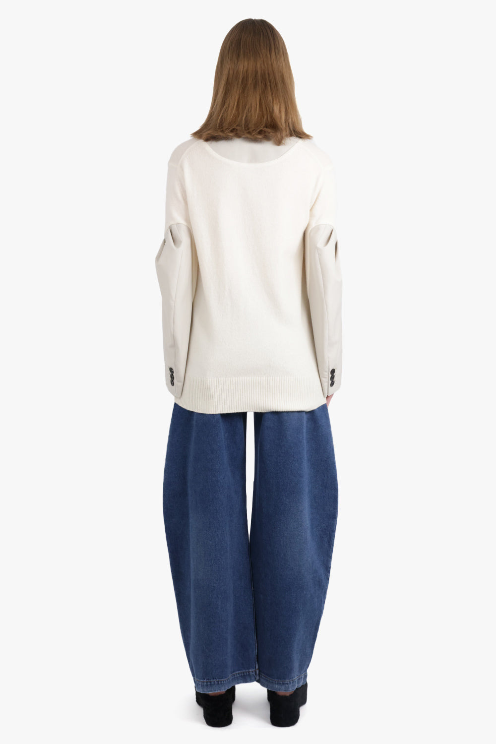 CARDIGAN X SUTING JACKET WITH BALLOON SLEEVES | ECRU/OFF WHITE - 5
