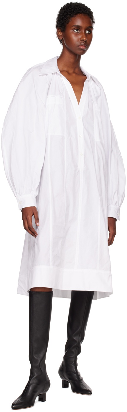 White Gathered Midi Dress - 4