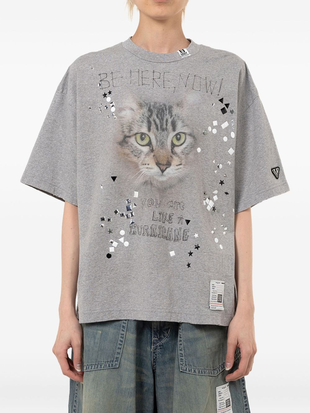 cat-print embellished T-shirt - 2