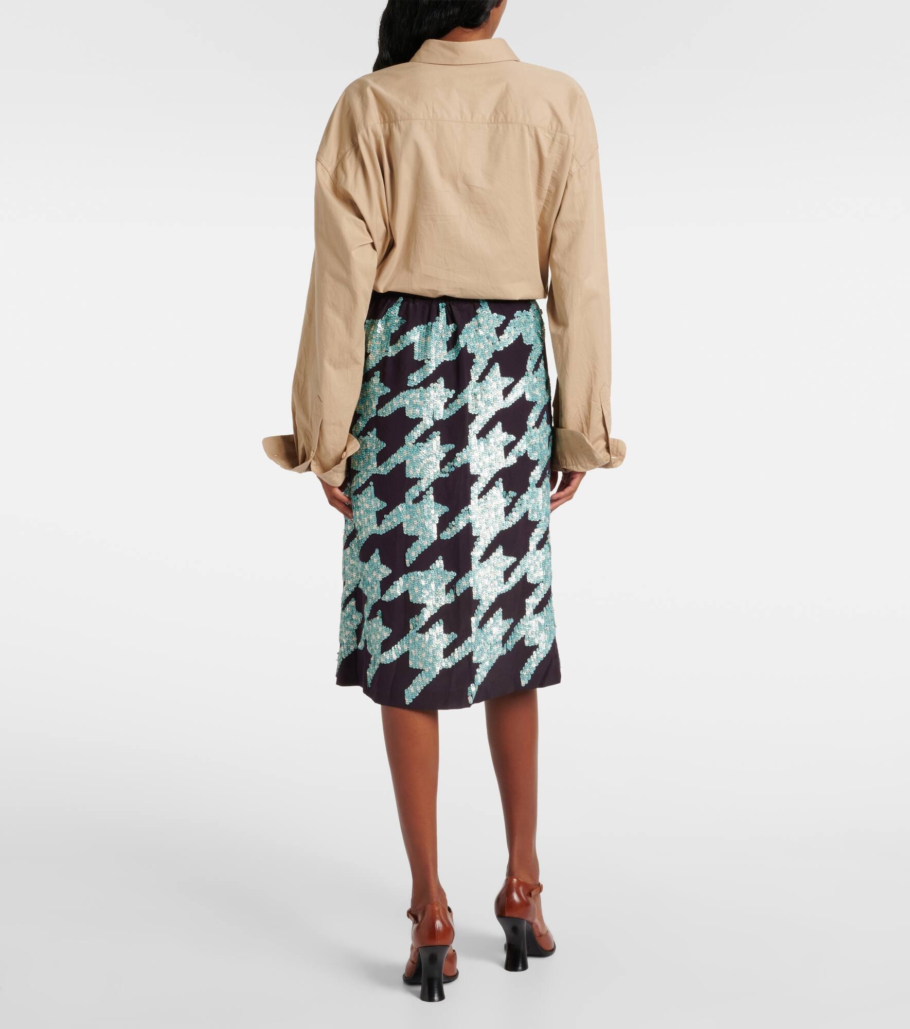 Sequined houndstooth silk midi skirt - 3