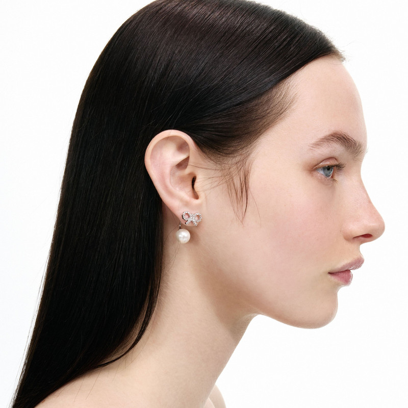 Crystal Bow Pearl Jacket Earrings 4