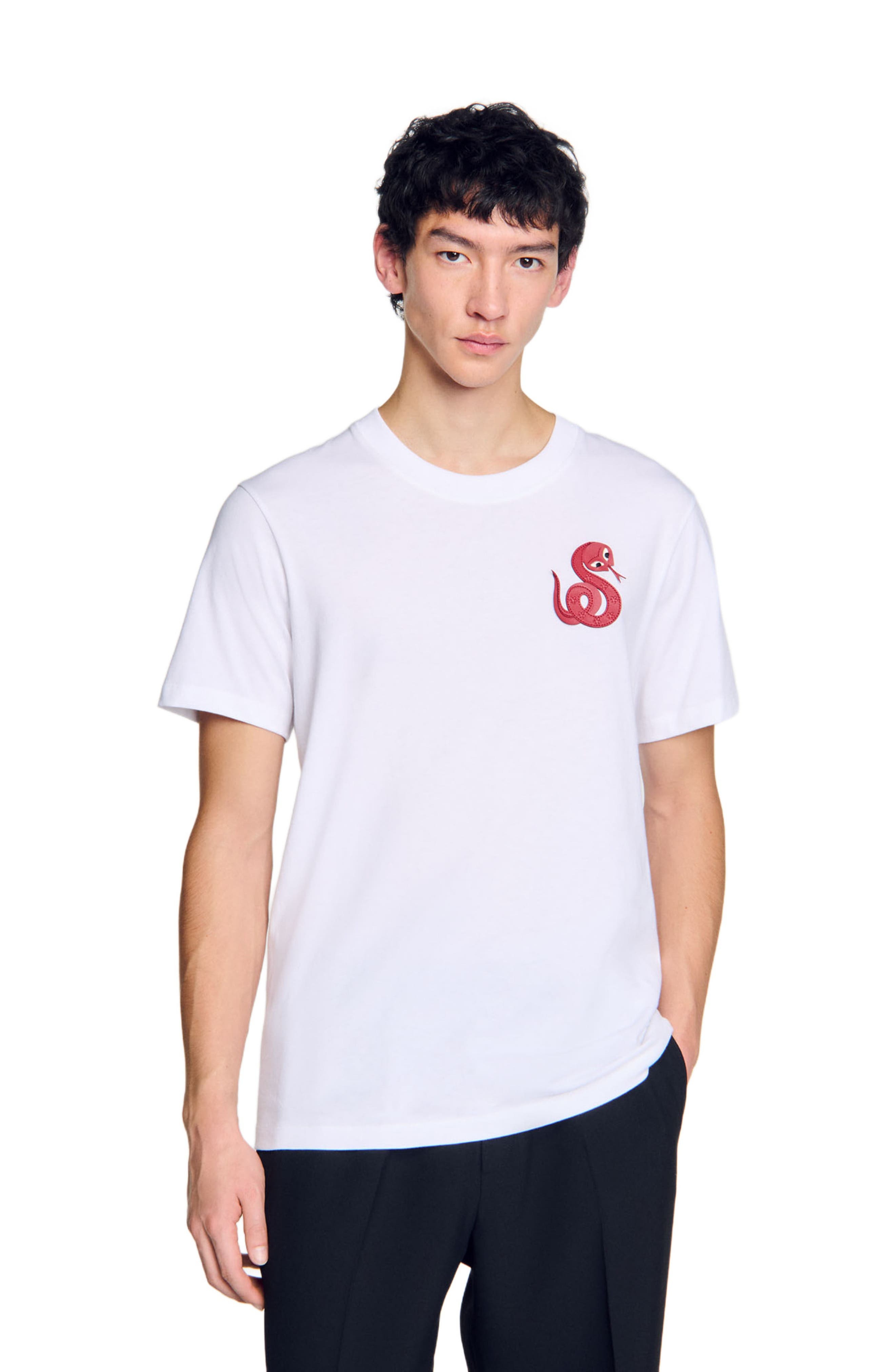 SANDRO T-shirt with snake detail in Optic White at Nordstrom - 1