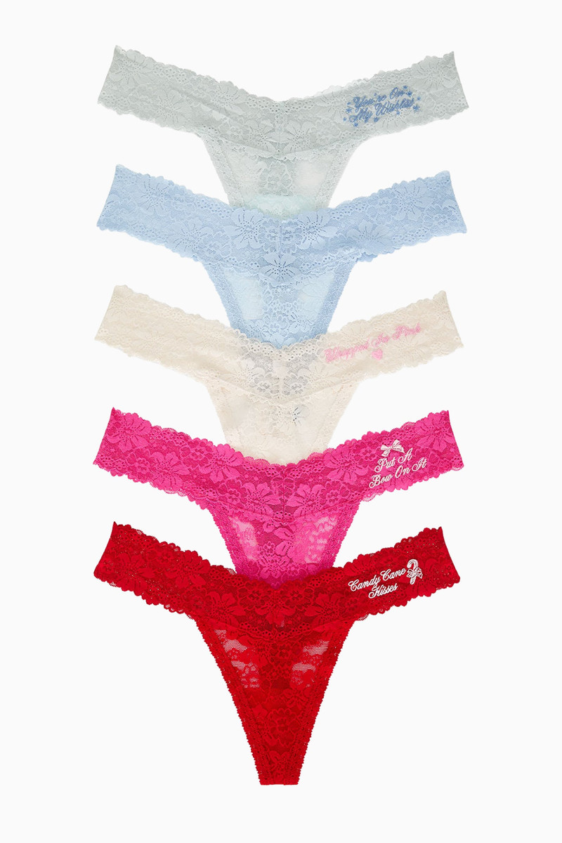 PINK x LoveShackFancy Wink Lace Thong Panties - Pack of 5 1