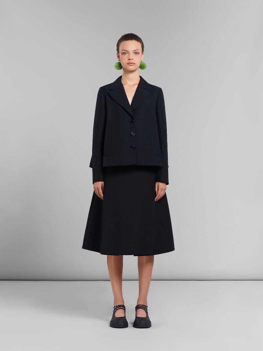 BLACK A-LINE CADY JACKET WITH BACK PLEAT - 2