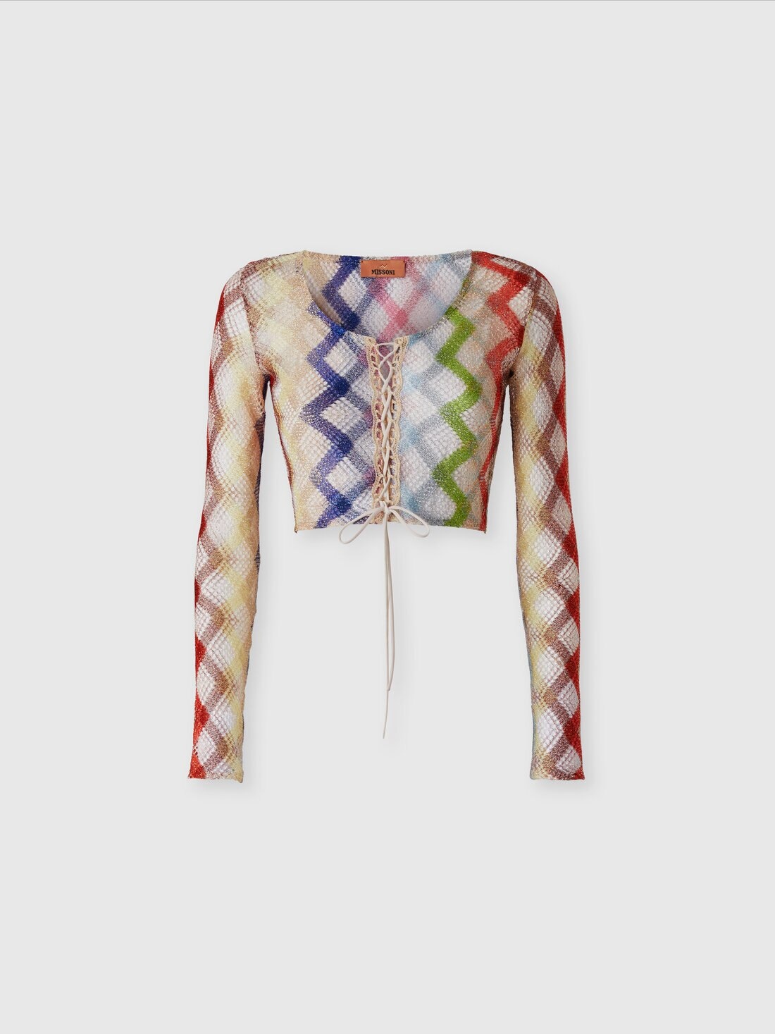 Long sleeve crop top with front tie - 1