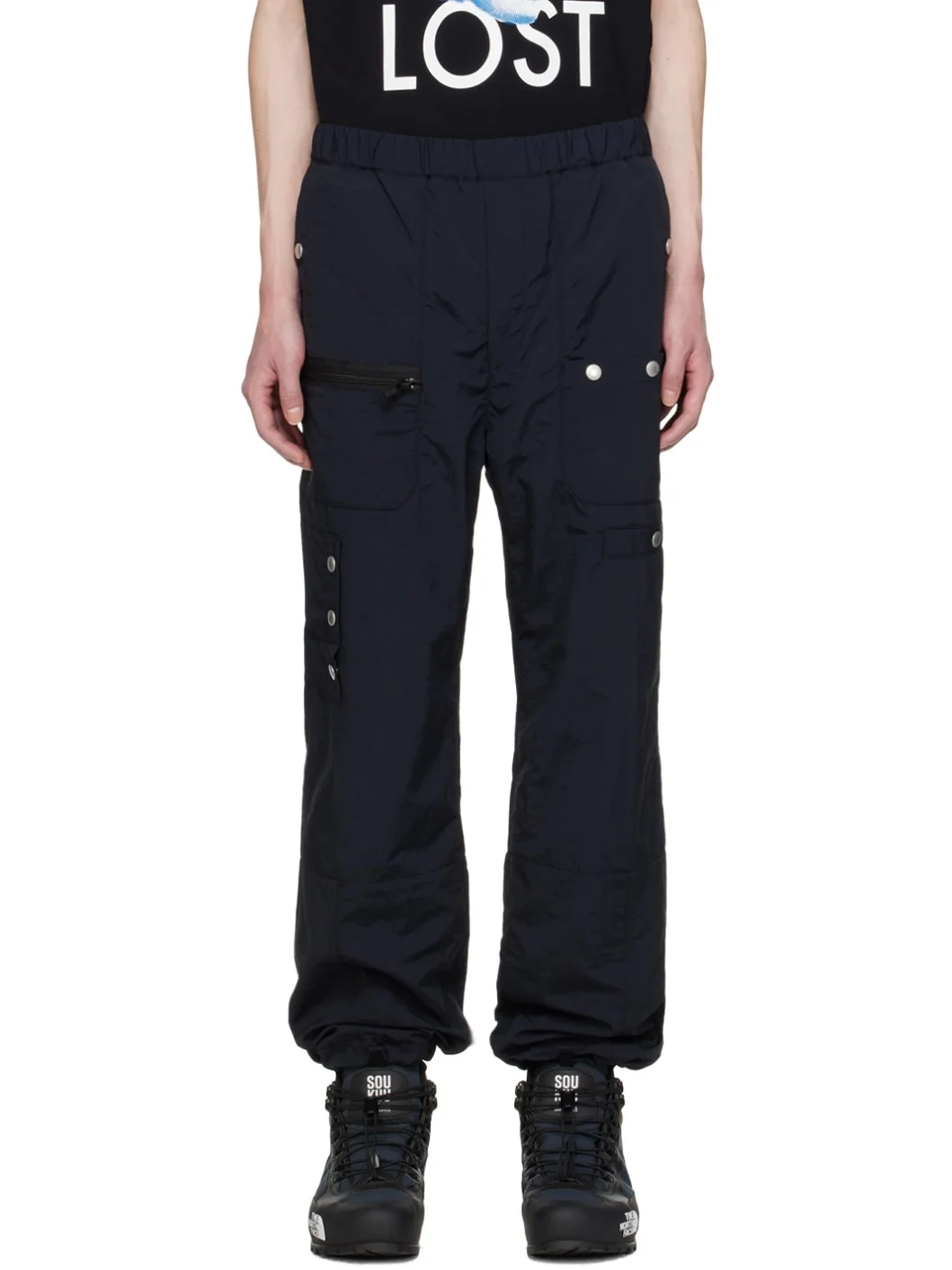 Black Crinkled Cargo Pants - 1