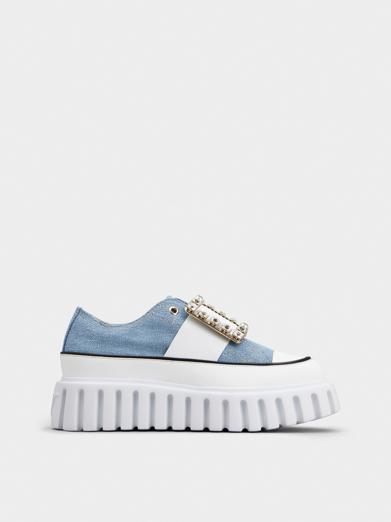 Viv' Go-Thick Strass Buckle Slip-on Sneakers in Denim 1