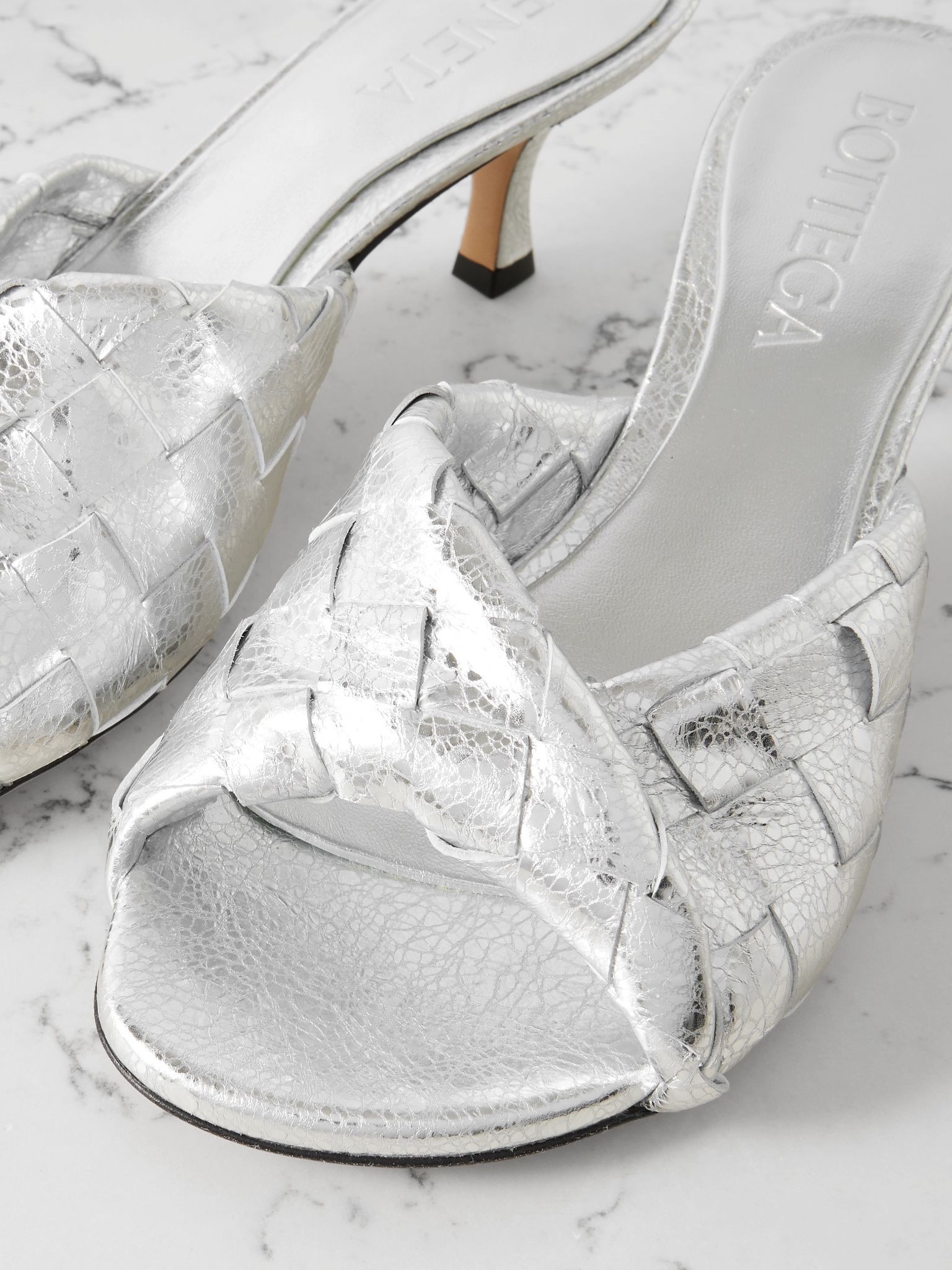 Blink twisted intrecciato metallic leather mules Silver - 4