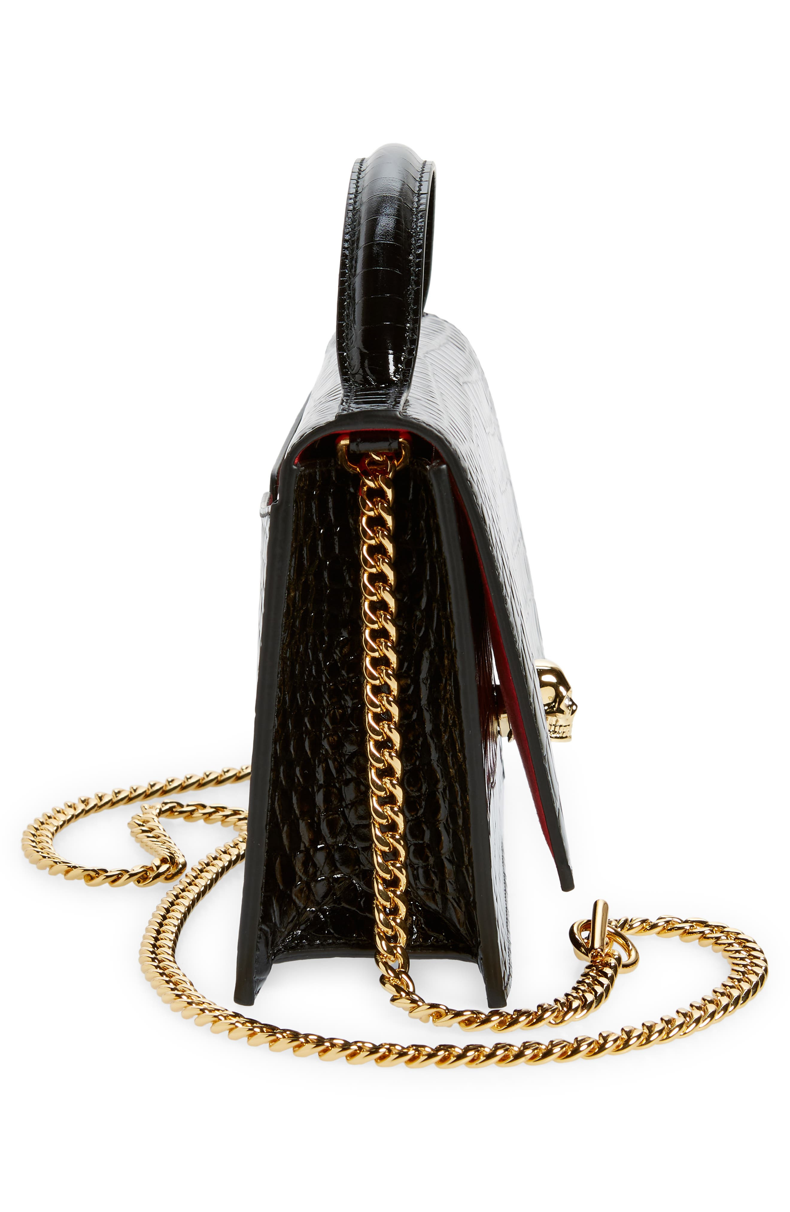 Medium Skull Croc Embossed Leather Crossbody Bag - 6
