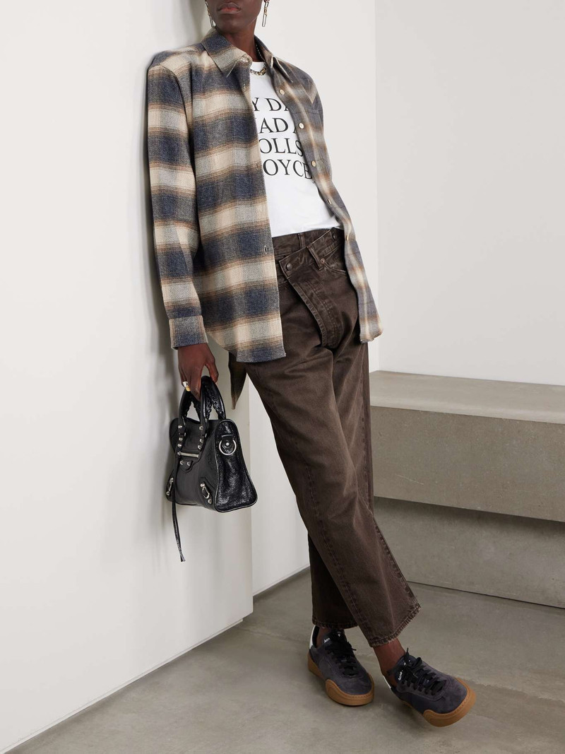 Our Legacy Apron open-back checked and striped cotton-flannel and twill shirt outlook