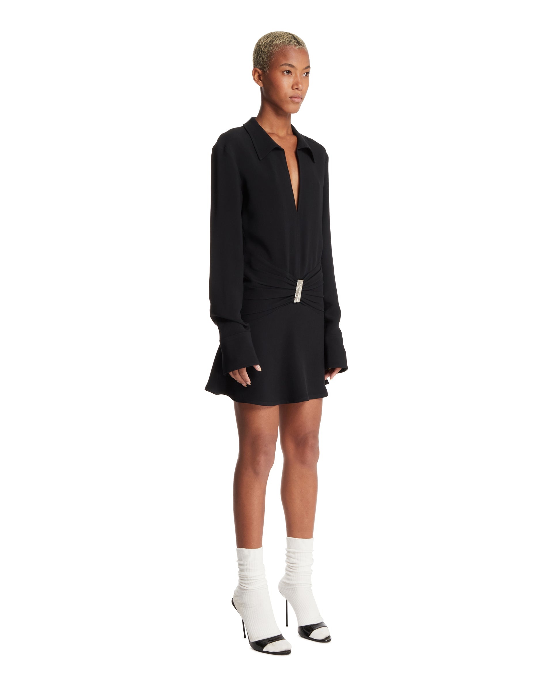 Black V-Neck Mini Dress - 4