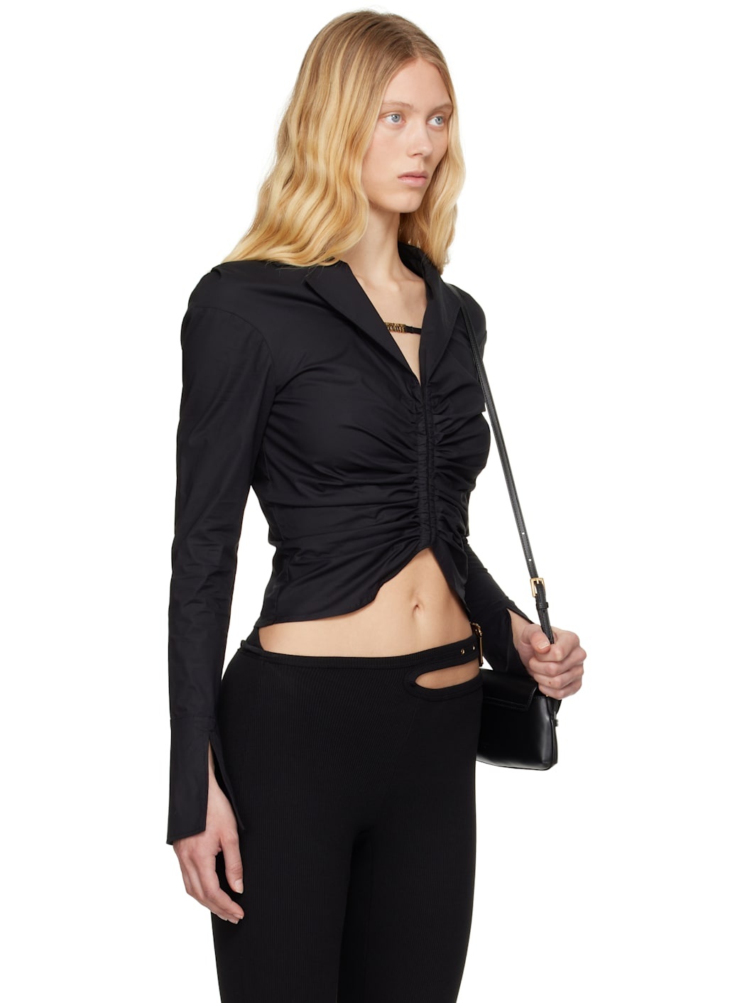 Black Institutional Logo Ruched Shirt - 2