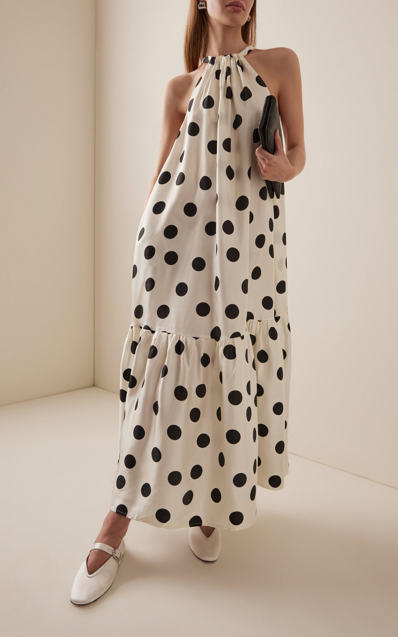 ASCENO Exclusive Riviera Ibiza Polka-Dot Silk-Twill Maxi Dress black/white outlook