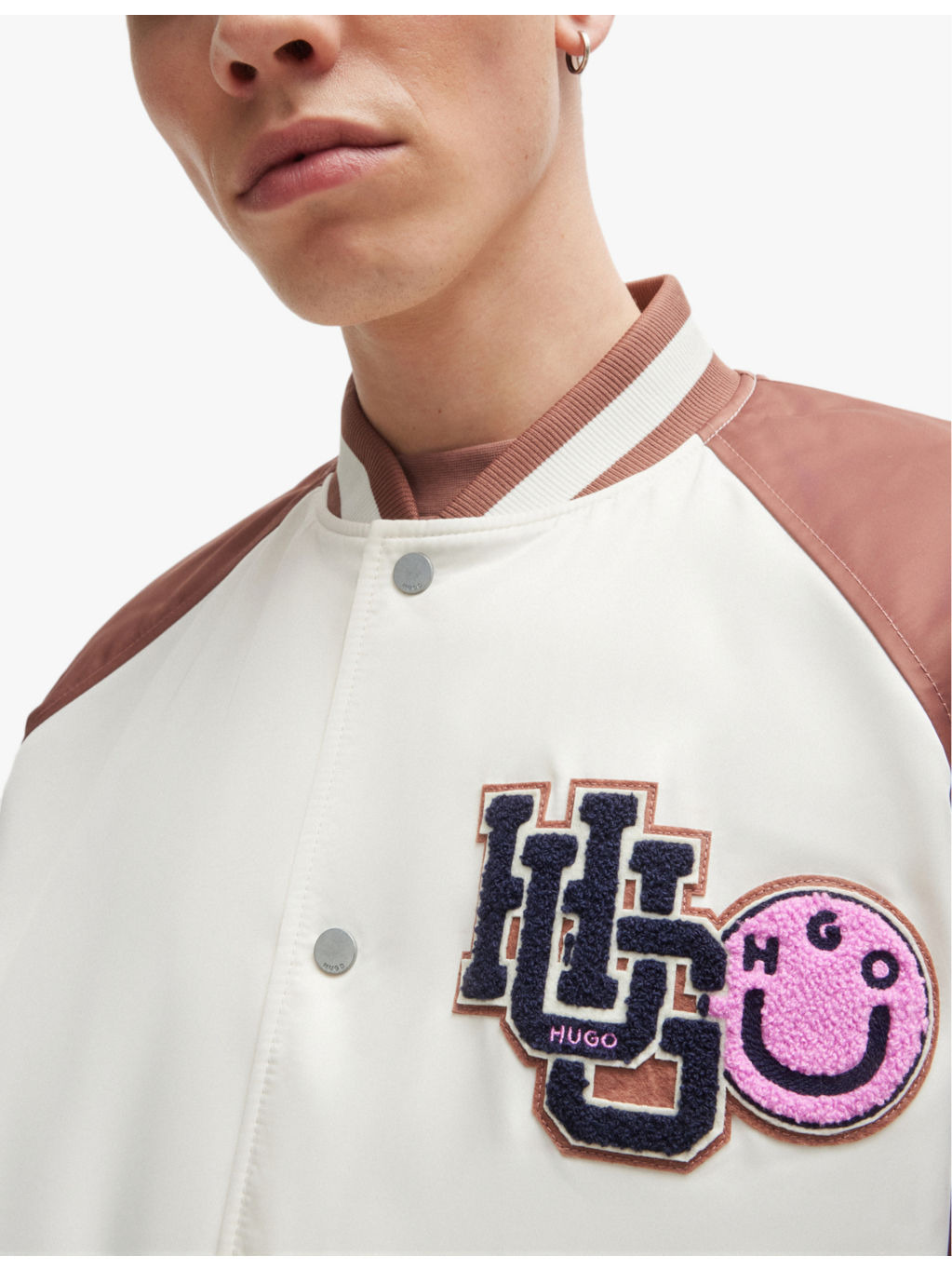Logo-patch contrast-sleeve woven bomber jacket - 5