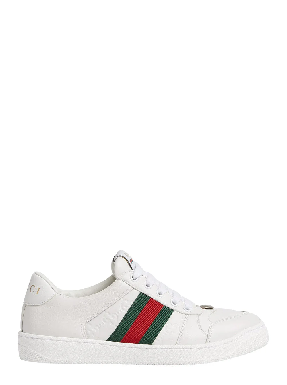 Gucci Men 'Screener' White Low Top Sneakers With Web Detail In Leather Man - 1