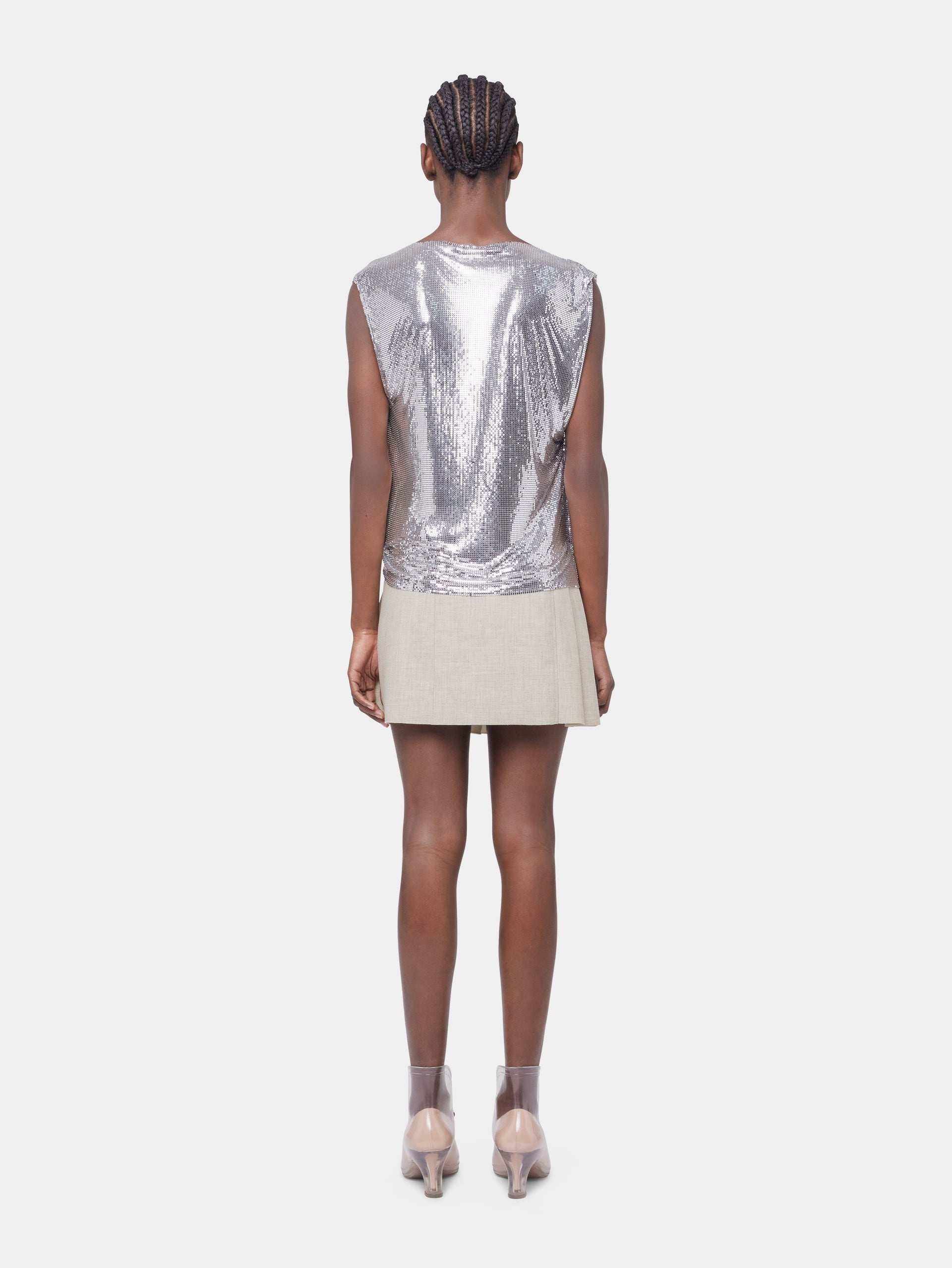 BEIGE MINI SKIRT IN MOTTLED WOOL - 7