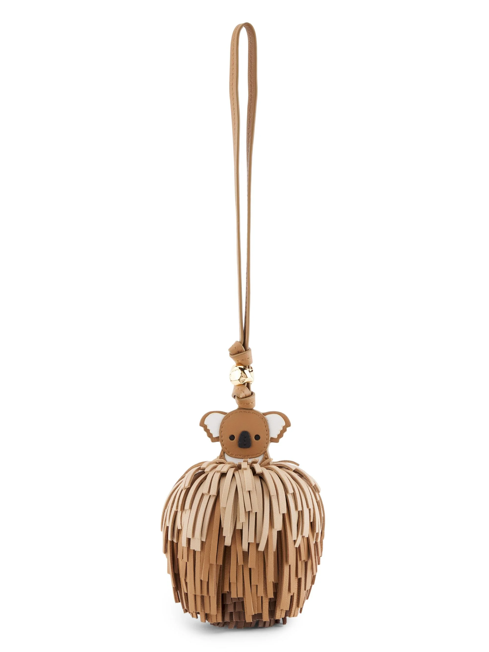 Women's Animal Fringed Leather Bag Charm - Taupe - 1
