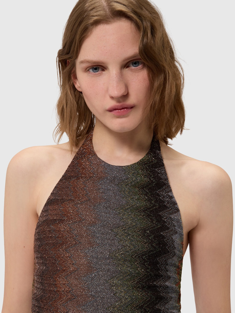 Snake-Pattern Viscose Lamé Gown with Halter Neck 5