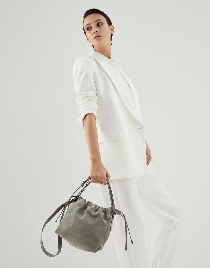 Brunello Cucinelli Suede bucket bag with precious handle outlook