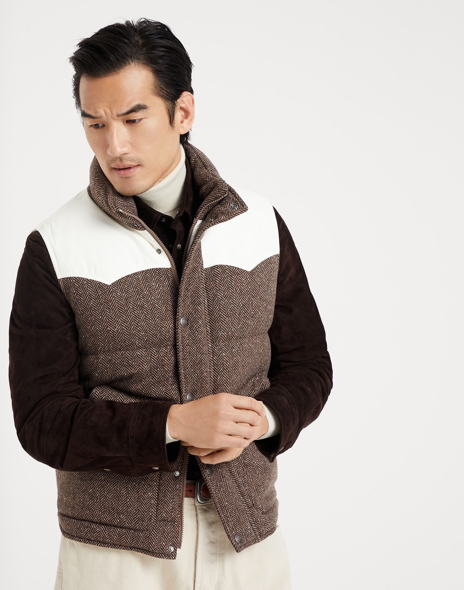 Wool and cashmere chevron paneled down vest - 1