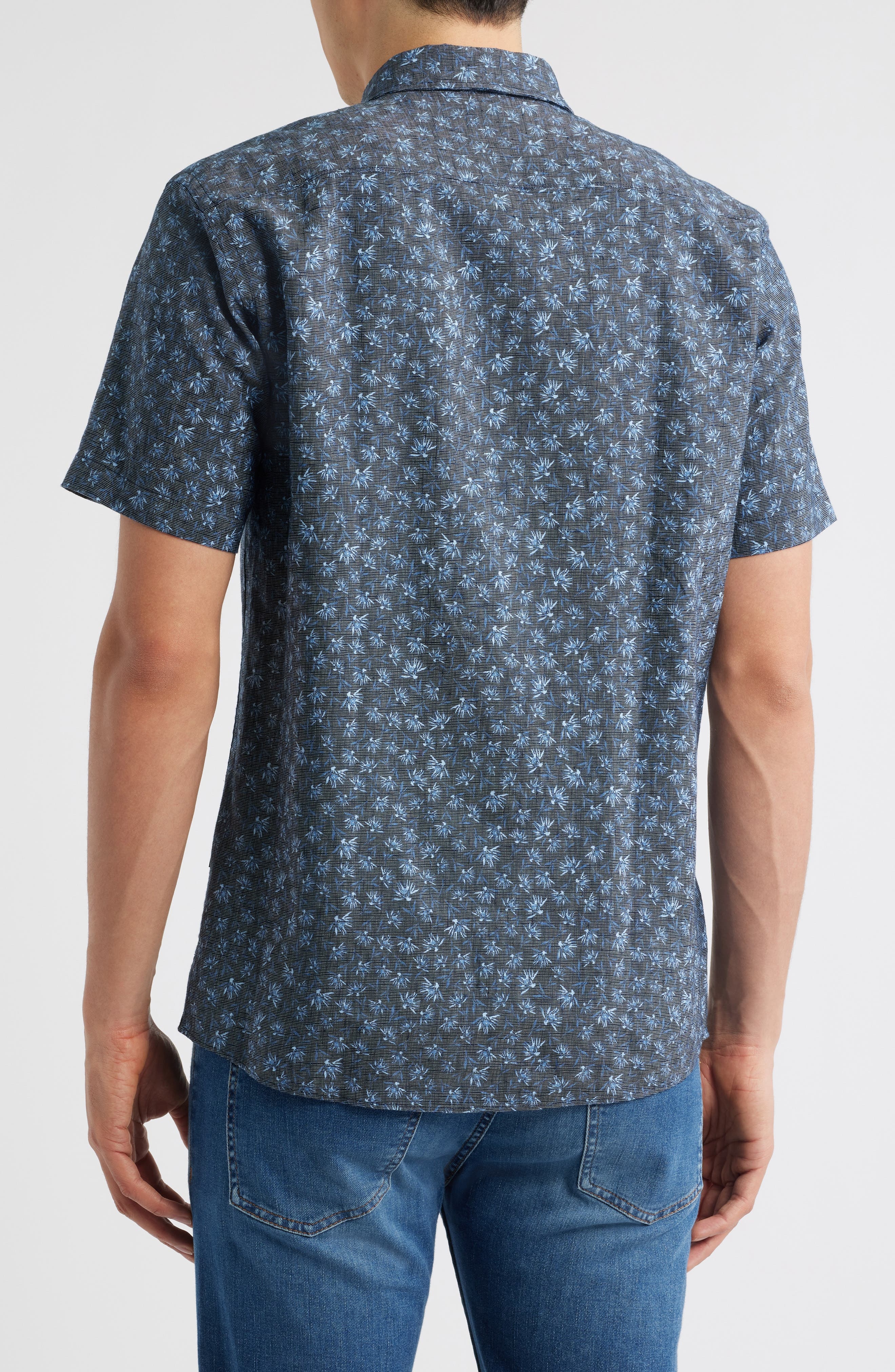 BOSS Roan Ken Short Sleeve Button-Up Shirt in Dark Blue at Nordstrom - 3
