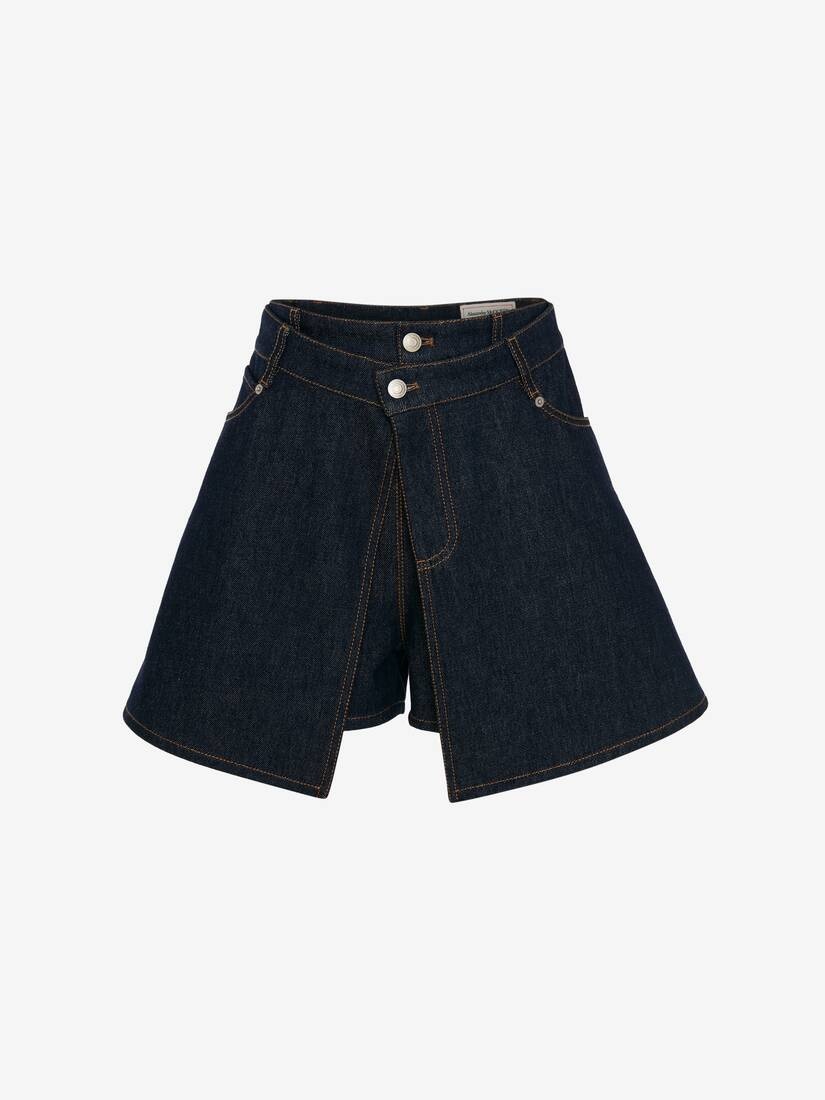 Denim Trompe L’oeil Shorts in Washed Blue - 1