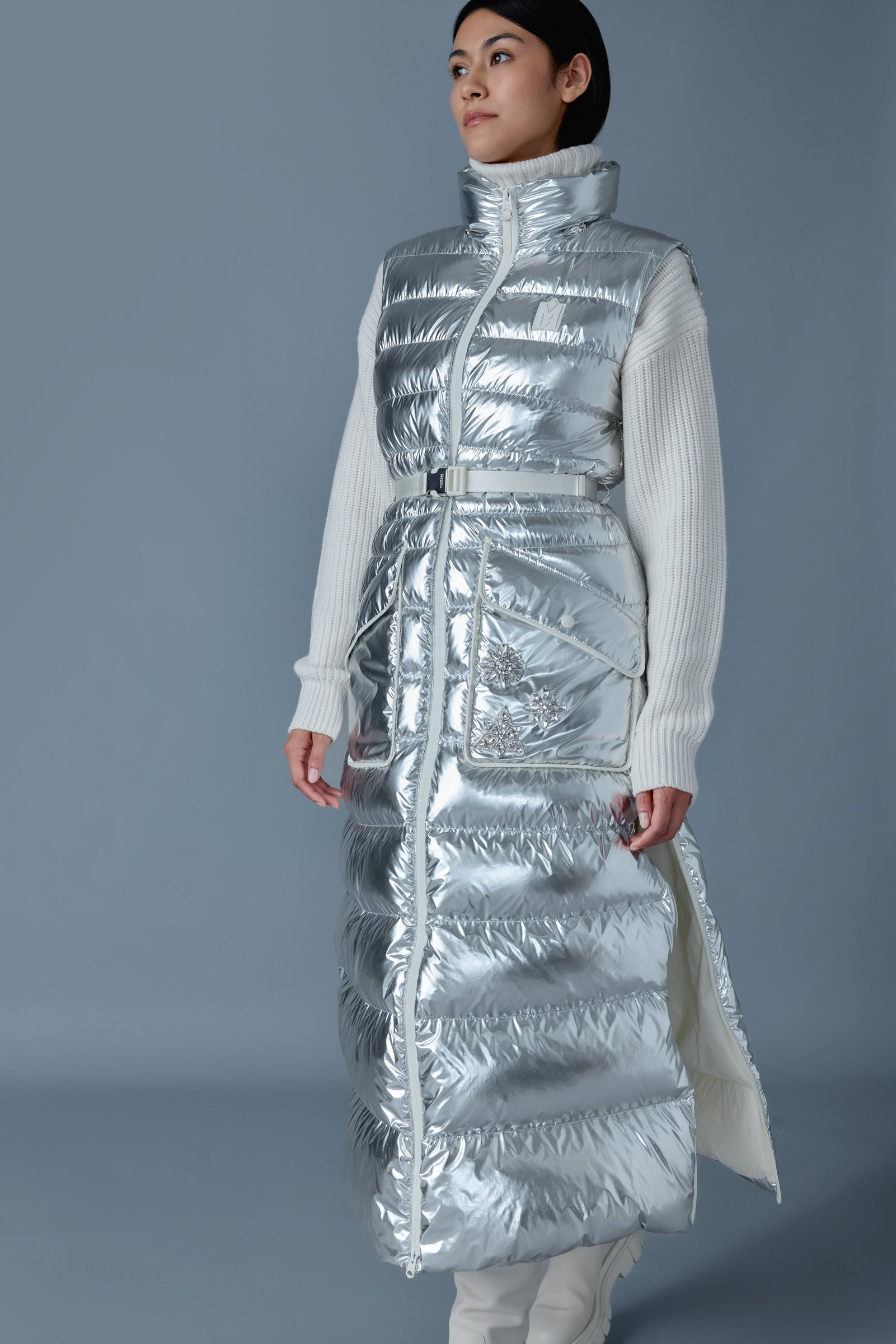 IVANKA-MSF Sleeveless metallic laminate snowflake coat - 6